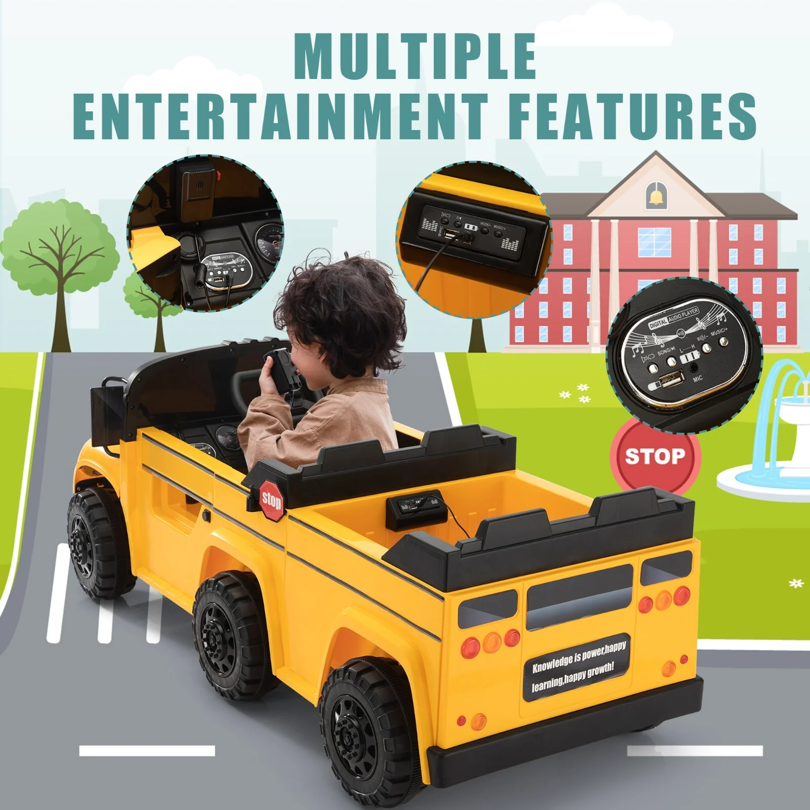 12V Electric 2-Seater Kids School Bus Ride-On Toy Car with Remote Control - Image 5