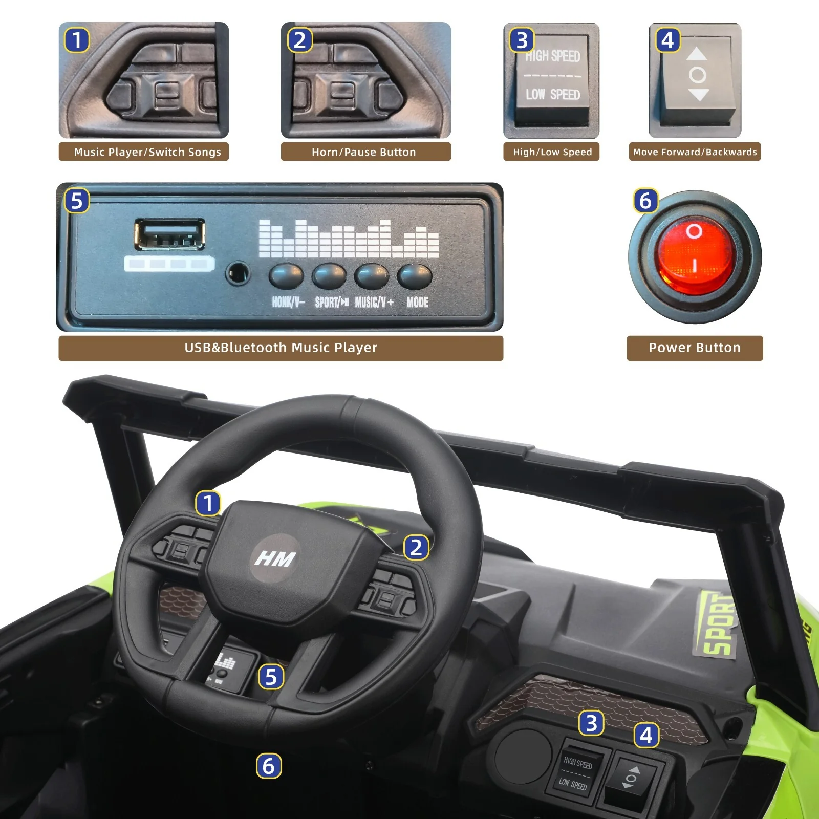 12V Electric Kids Ride-On UTV ATV Toy Vehicle with Remote Control and LED Lights - Image 3