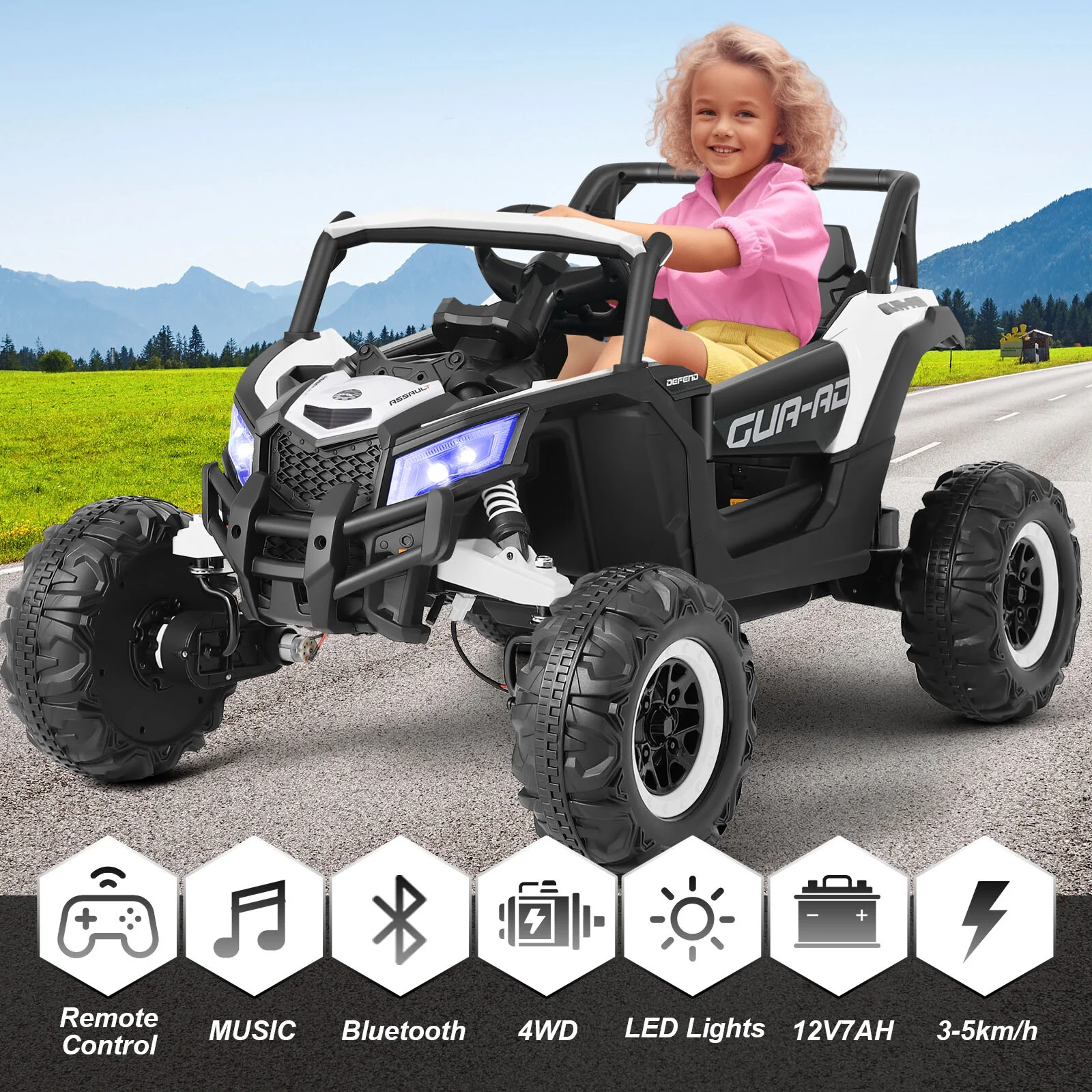 12V Kids Electric Off-Road Ride-On UTV Vehicle with Music, Remote Control, and LED Lights