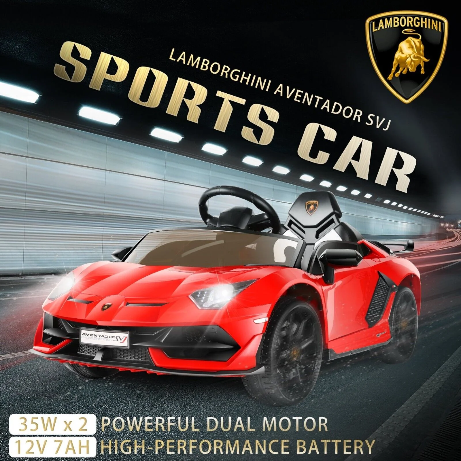 12V Lamborghini Aventador SV Sports Car Toy for Kids with Parental Control - Red - Image 3
