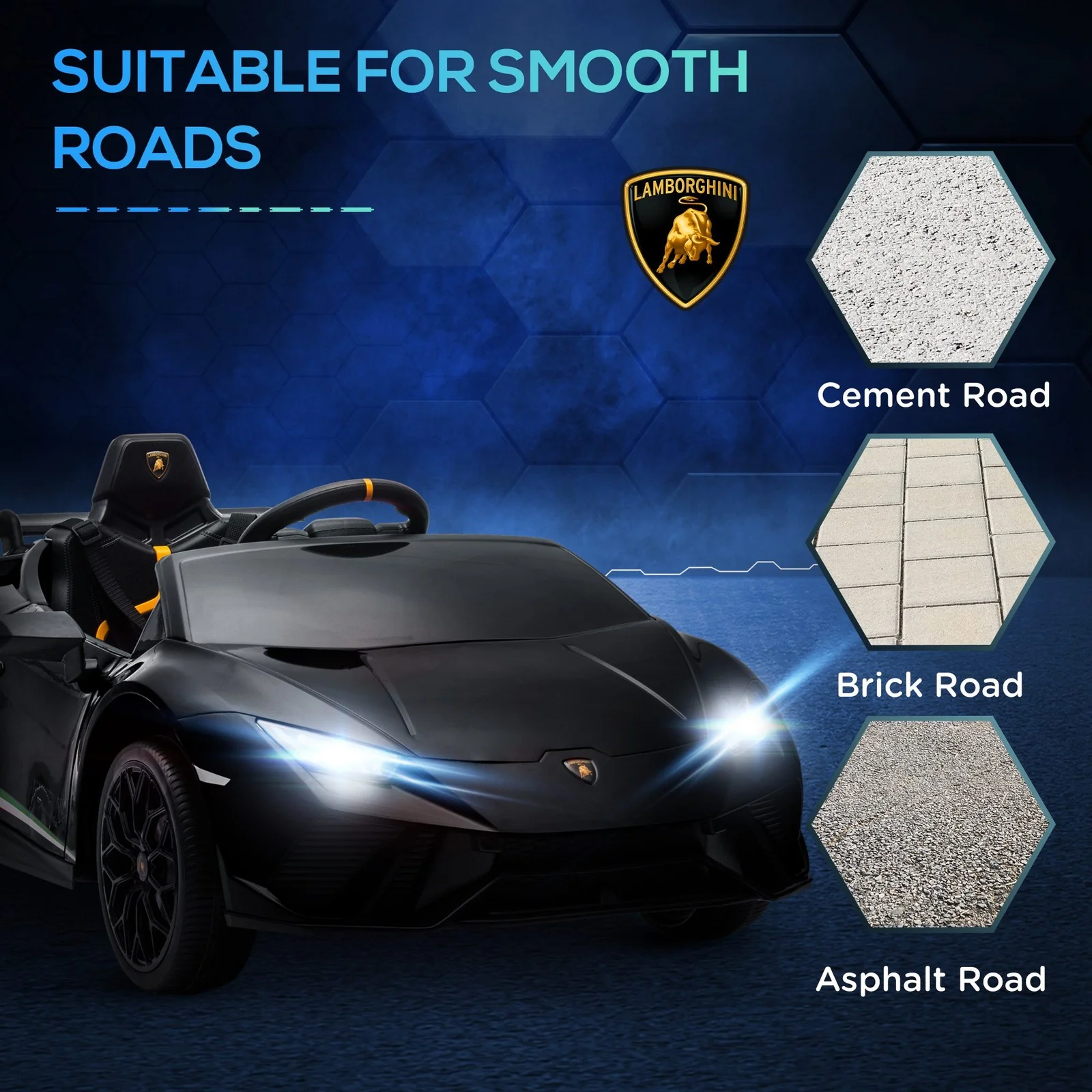 12V Licensed Lamborghini Huracan Electric Ride-On Car for Kids Ages 3-6 Black - Image 10