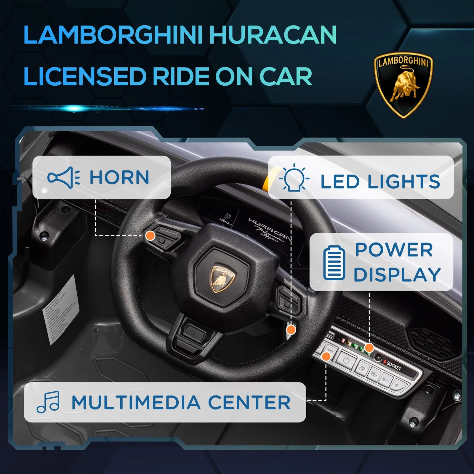 12V Licensed Lamborghini Huracan Electric Ride-On Car for Kids Ages 3-6 Black - Image 5