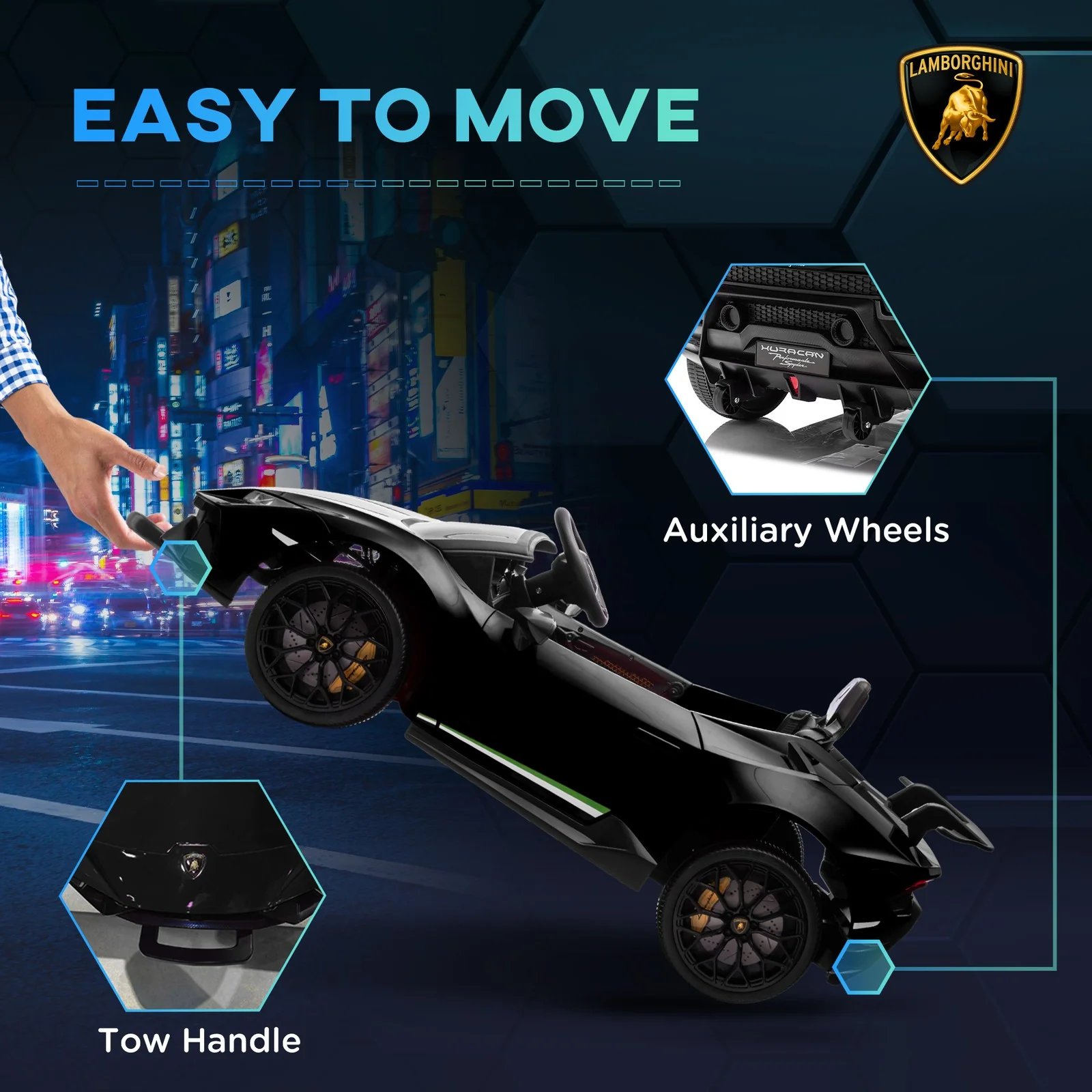 12V Licensed Lamborghini Huracan Electric Ride-On Car for Kids Ages 3-6 Black - Image 6