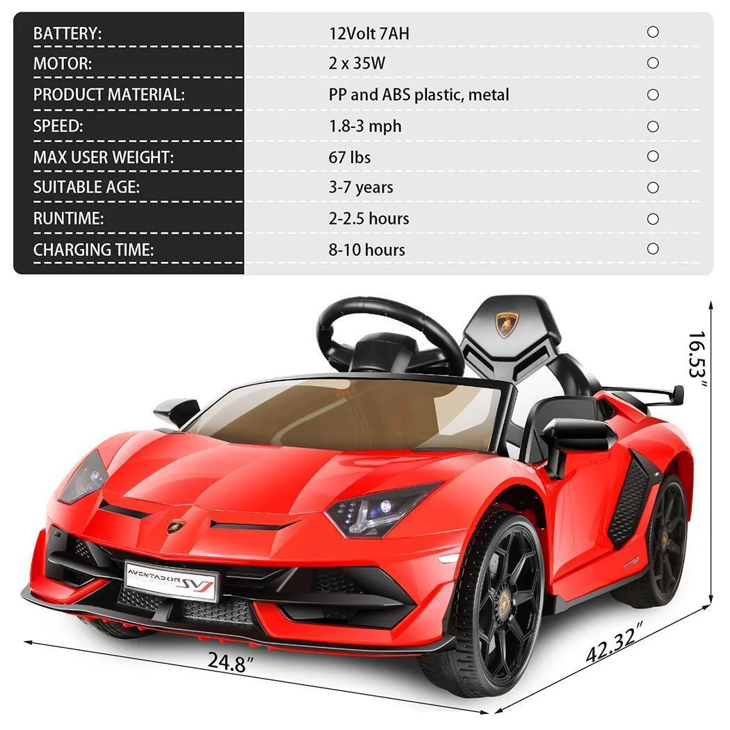 12V Lamborghini Ride-On Car for Kids with Remote Control, 3 Speeds, LED Lights, and USB - Image 10