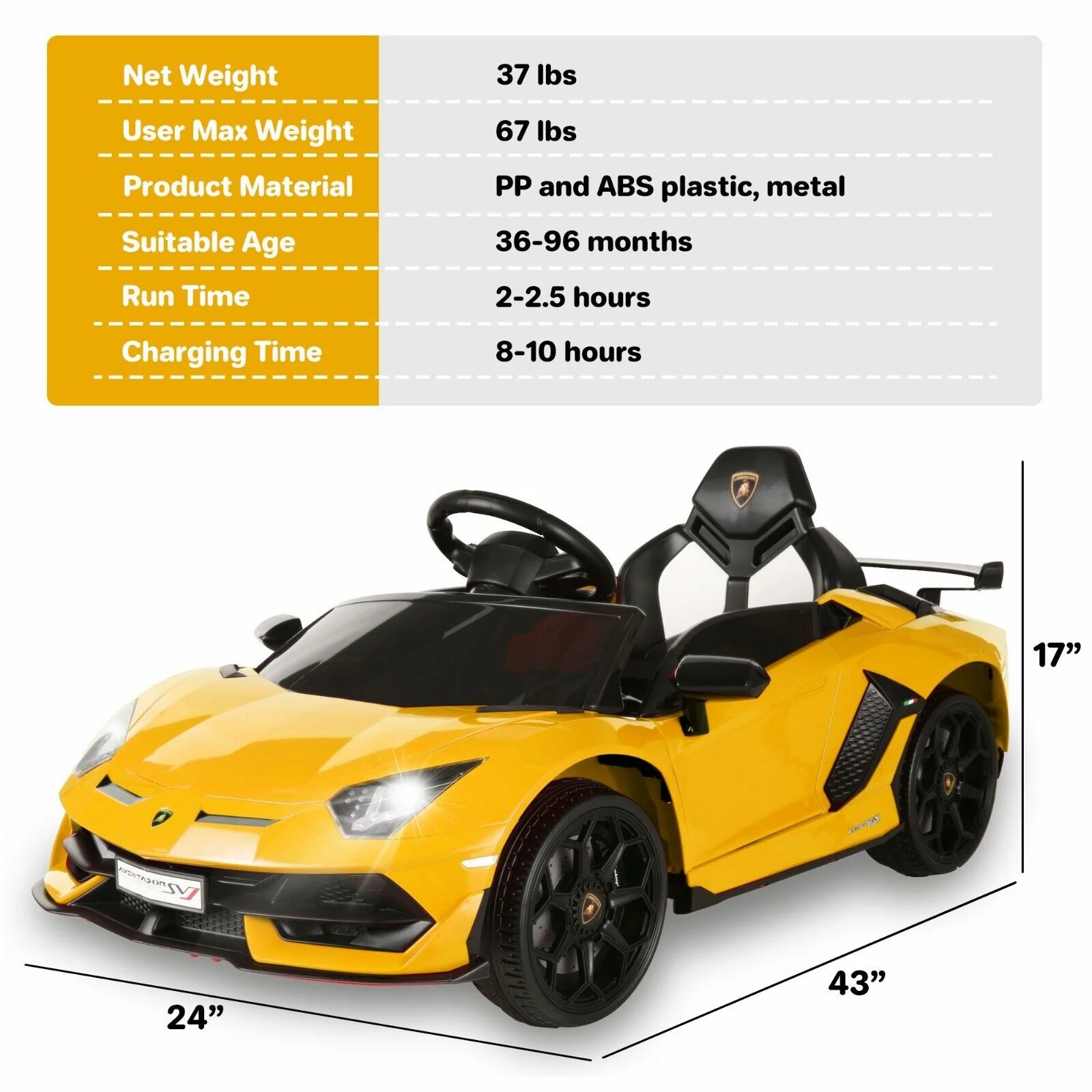12V Lamborghini Ride-On Car for Kids with Remote Control, 3 Speeds, LED Lights, and USB - Image 30