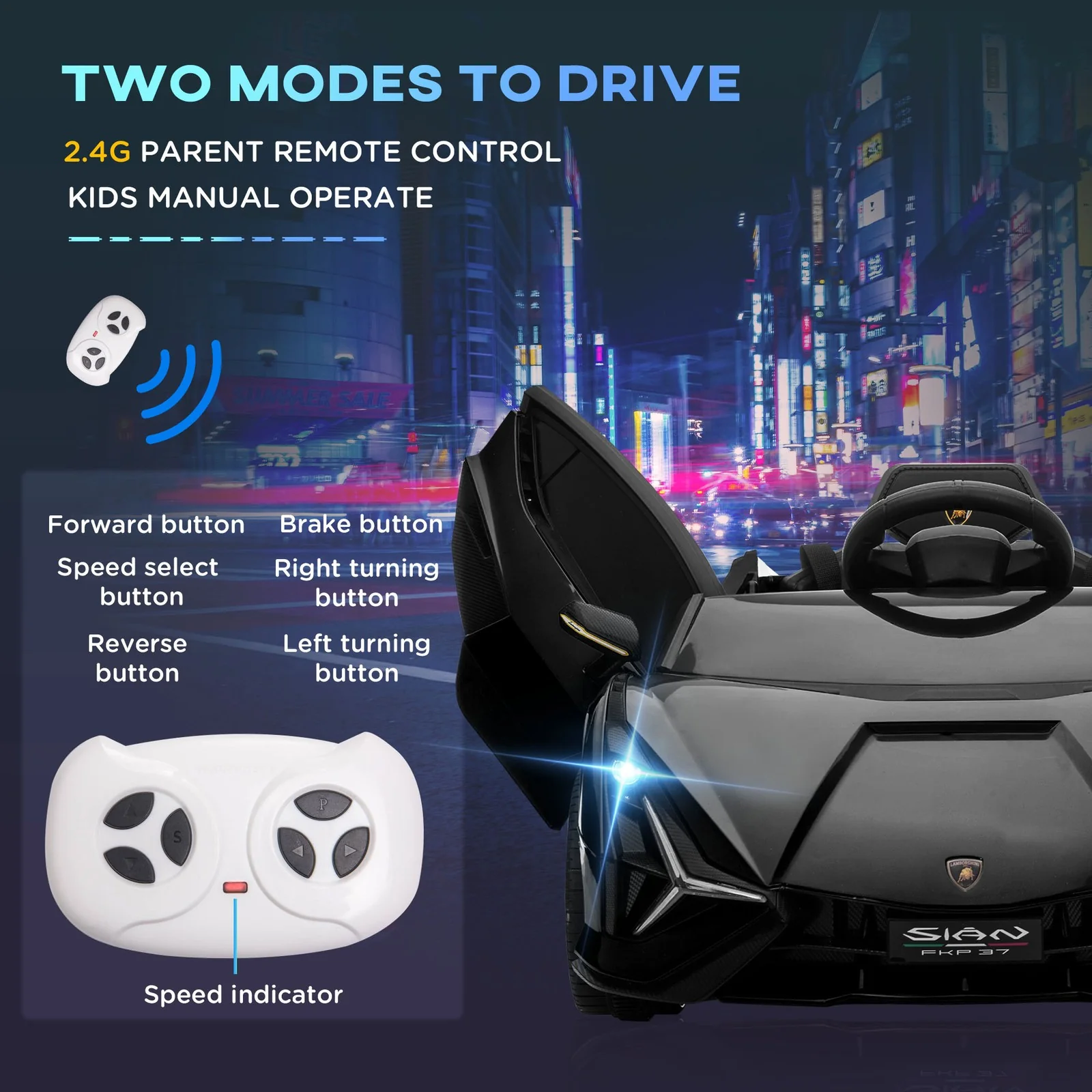 12V Licensed Lamborghini Sian Electric Ride-On Car for Kids in Black - Image 7