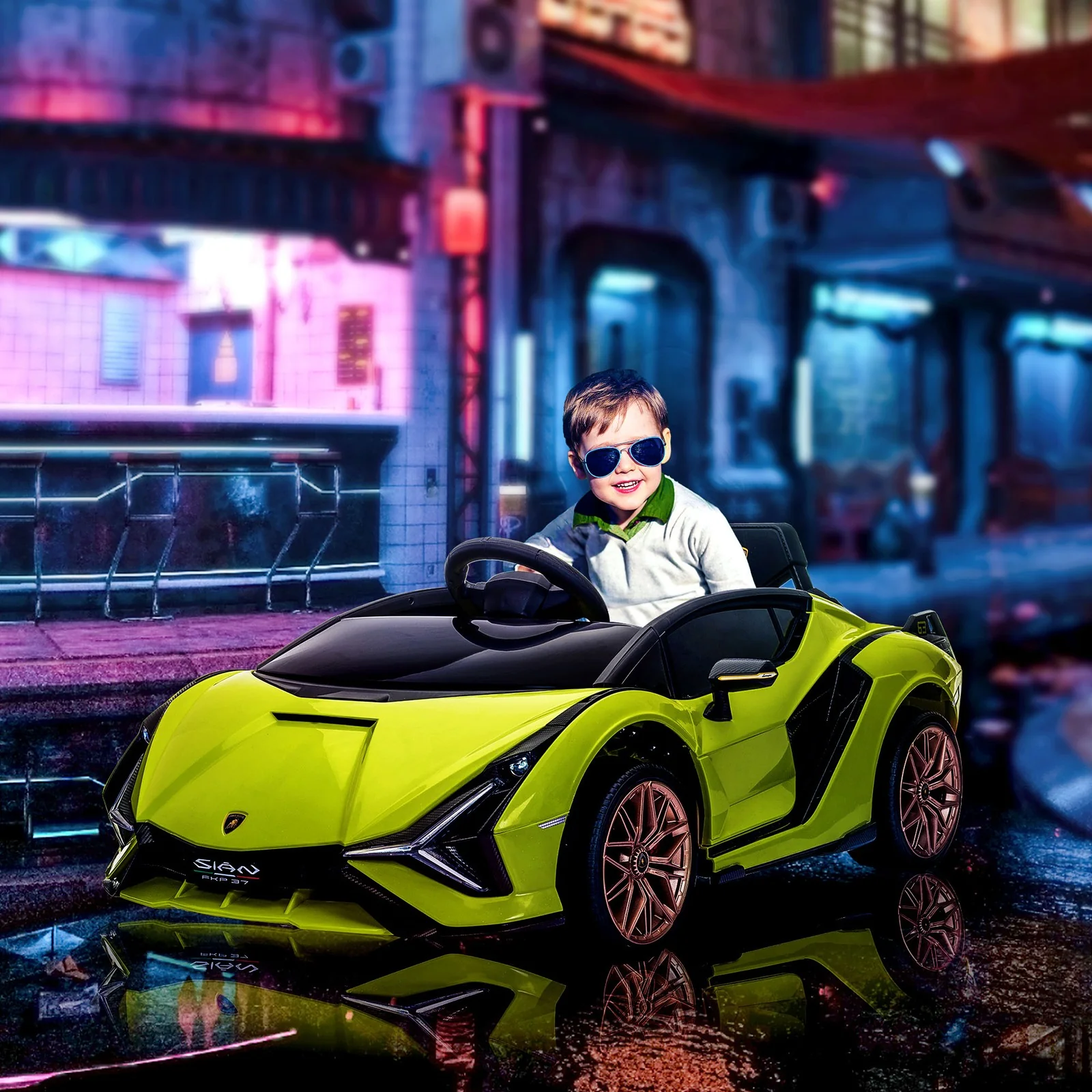 12V Licensed Lamborghini Sian Electric Ride-On Car for Kids Green