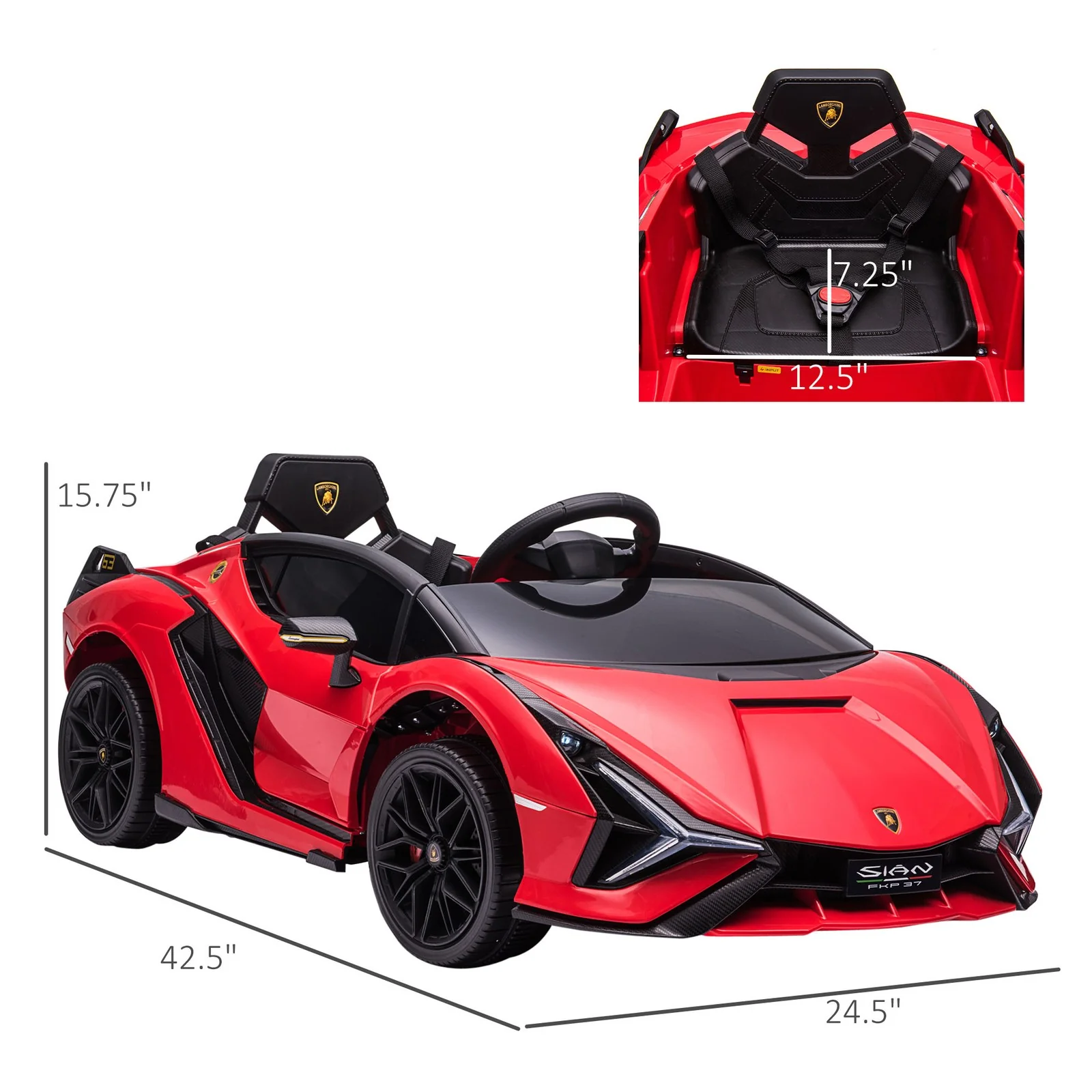 12V Licensed Lamborghini SIAN Electric Ride-On Car for Kids in Red - Image 2