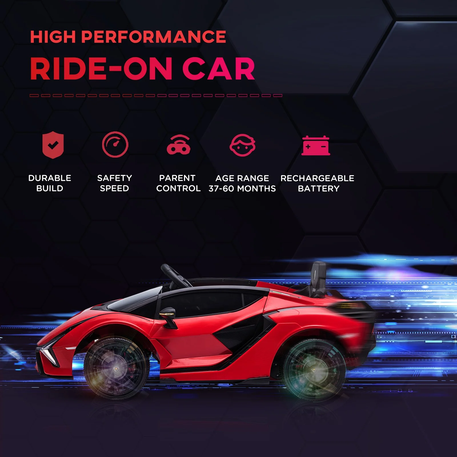 12V Licensed Lamborghini SIAN Electric Ride-On Car for Kids in Red - Image 5