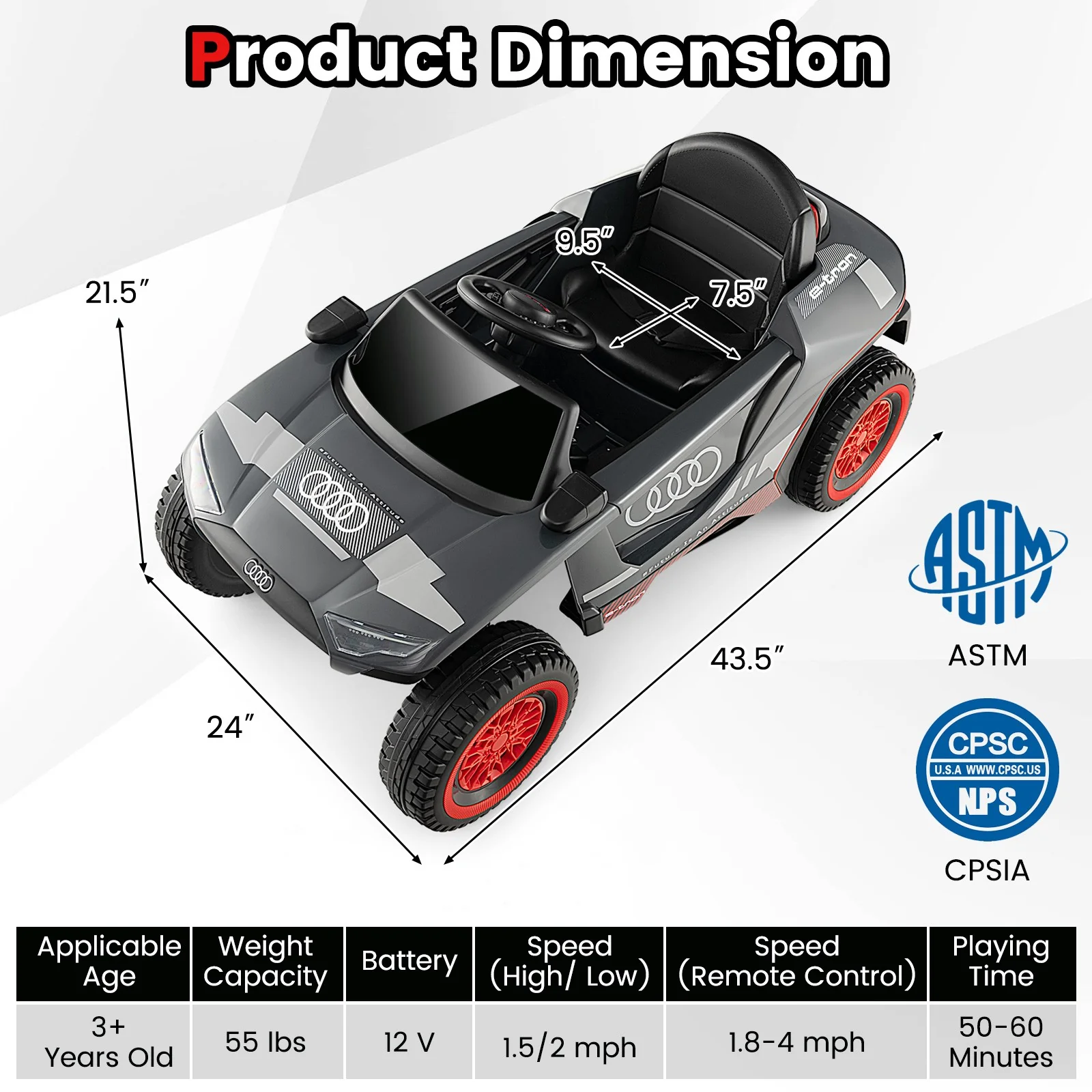 12V Licensed Audi Kids Ride-On Car with 2.4G Parent Remote Control and LED Lights - Image 2