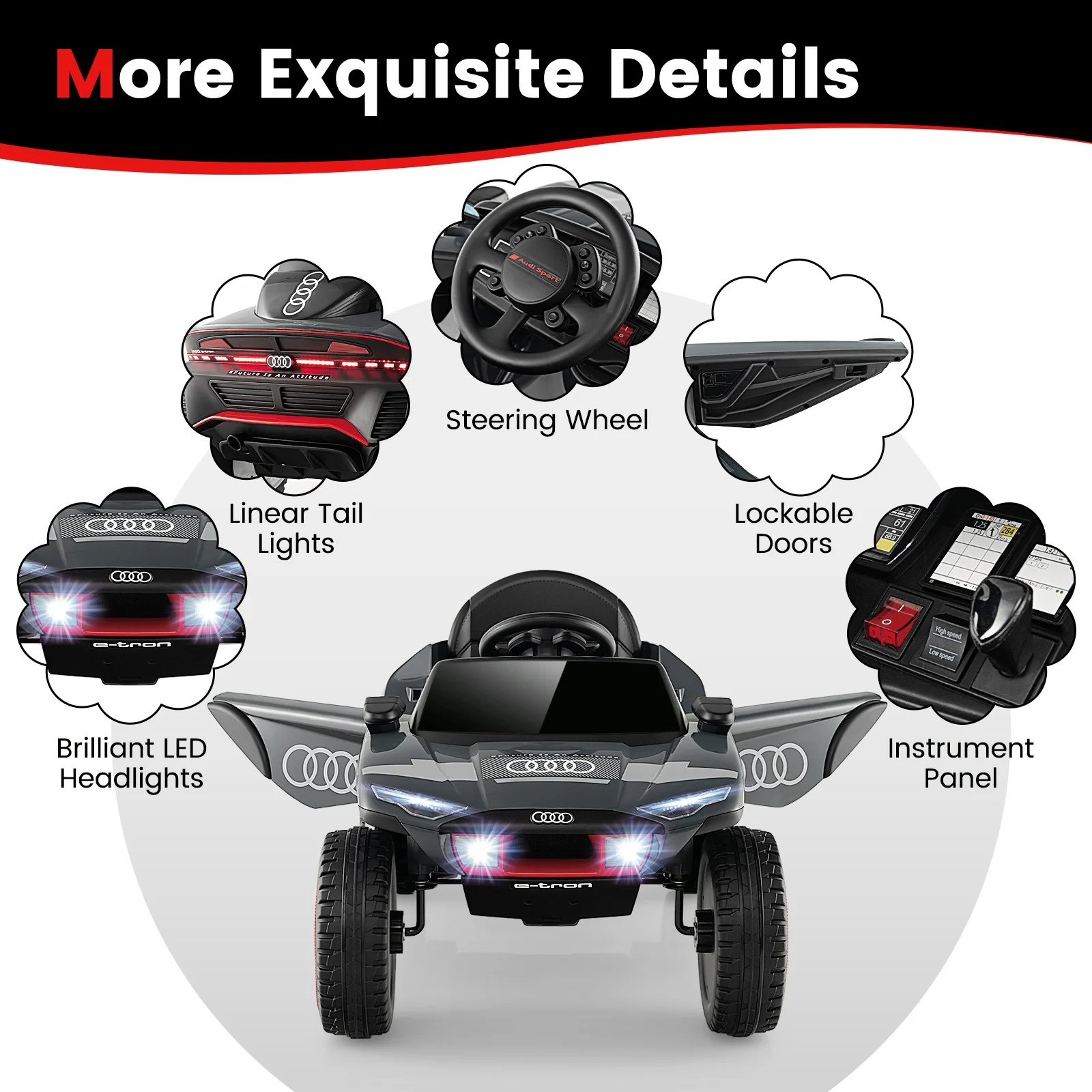 12V Licensed Audi Kids Ride-On Car with 2.4G Parent Remote Control and LED Lights - Image 8
