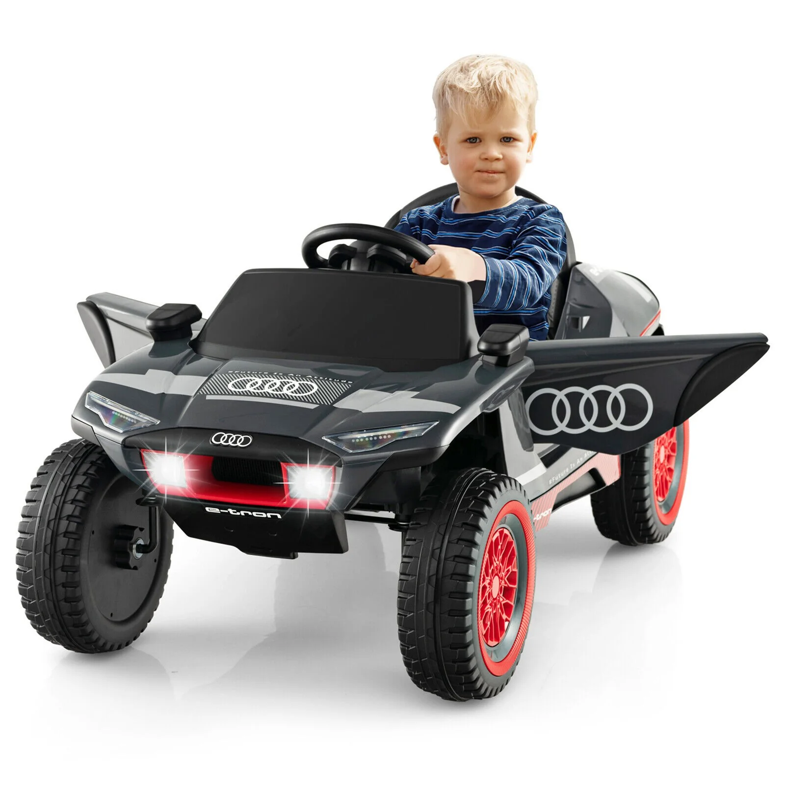 12V Licensed Audi E-tron Kids Ride-On Racing Car with Remote Control and Lights Gray - Image 11