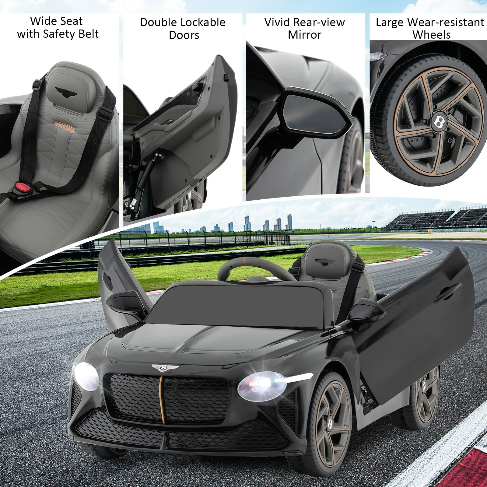 12V Licensed Bentley Bacalar Kids Electric Ride-On Car with Remote Control Black - Image 8