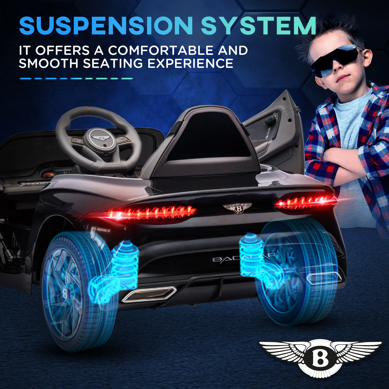 12V Licensed Bentley Bacalar Kids Ride on Car with Butterfly Doors in Black - Image 8