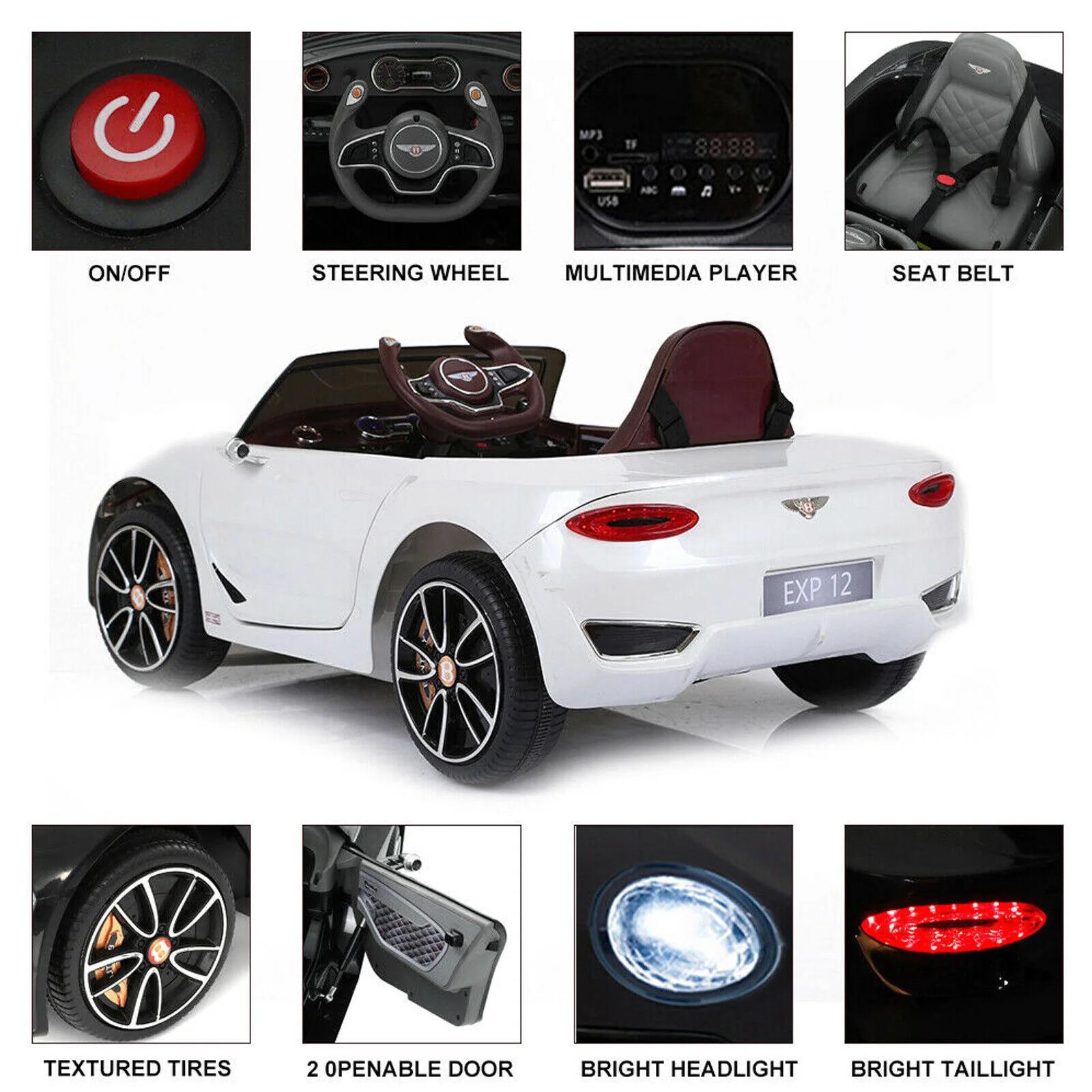 12V Licensed Bentley Electric Kids Ride On Car with Remote Control and LED Lights - Image 11