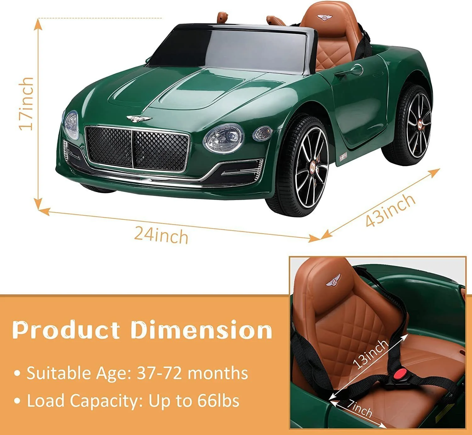 12V Licensed Bentley Style Kids Ride-On Electric Car with Remote Control Toy Gift - Image 6