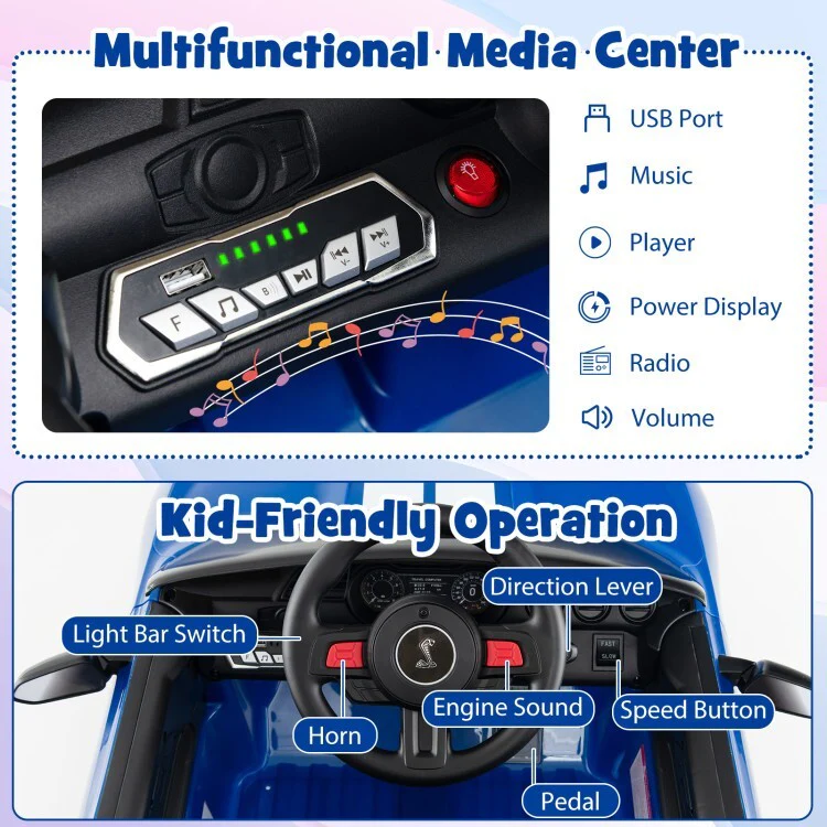 12V Licensed Ford Mustang Shelby GT500 Kids Ride-On Car with Remote Control for Ages 3-8 - Image 5