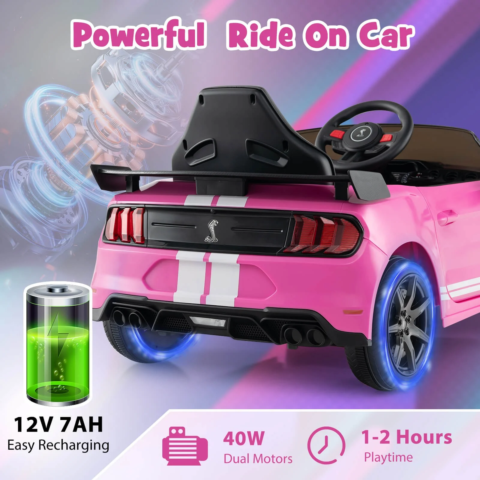 12V Licensed Ford Mustang Shelby GT500 Kids Ride-On Car with Remote Control - Image 6
