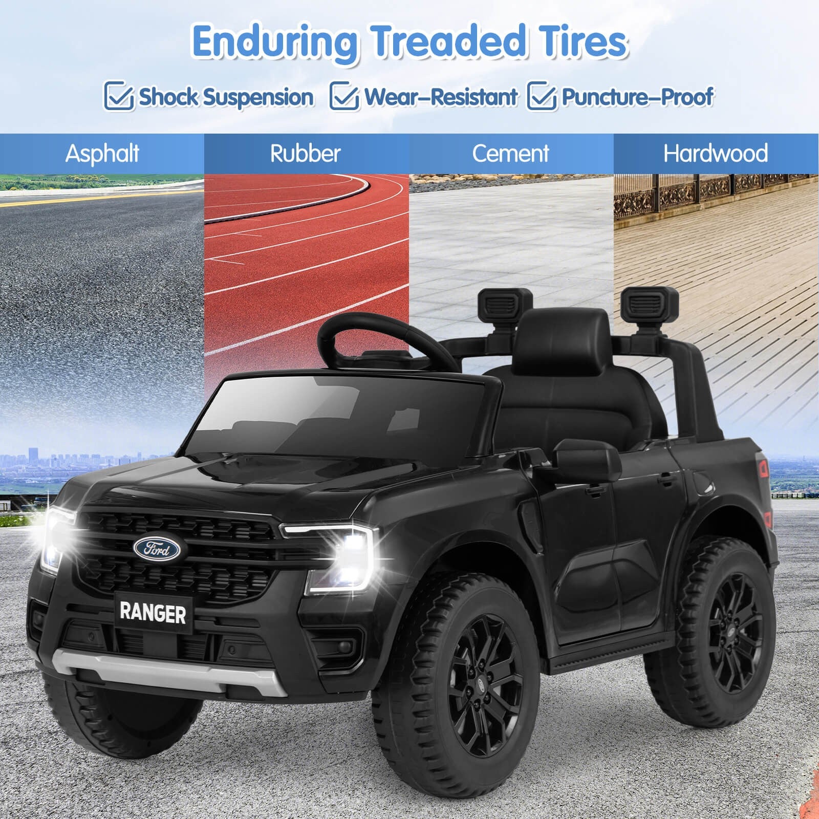 12V Licensed Ford Ranger Kids Ride-On Car with Remote Control and Storage Basket - Image 9