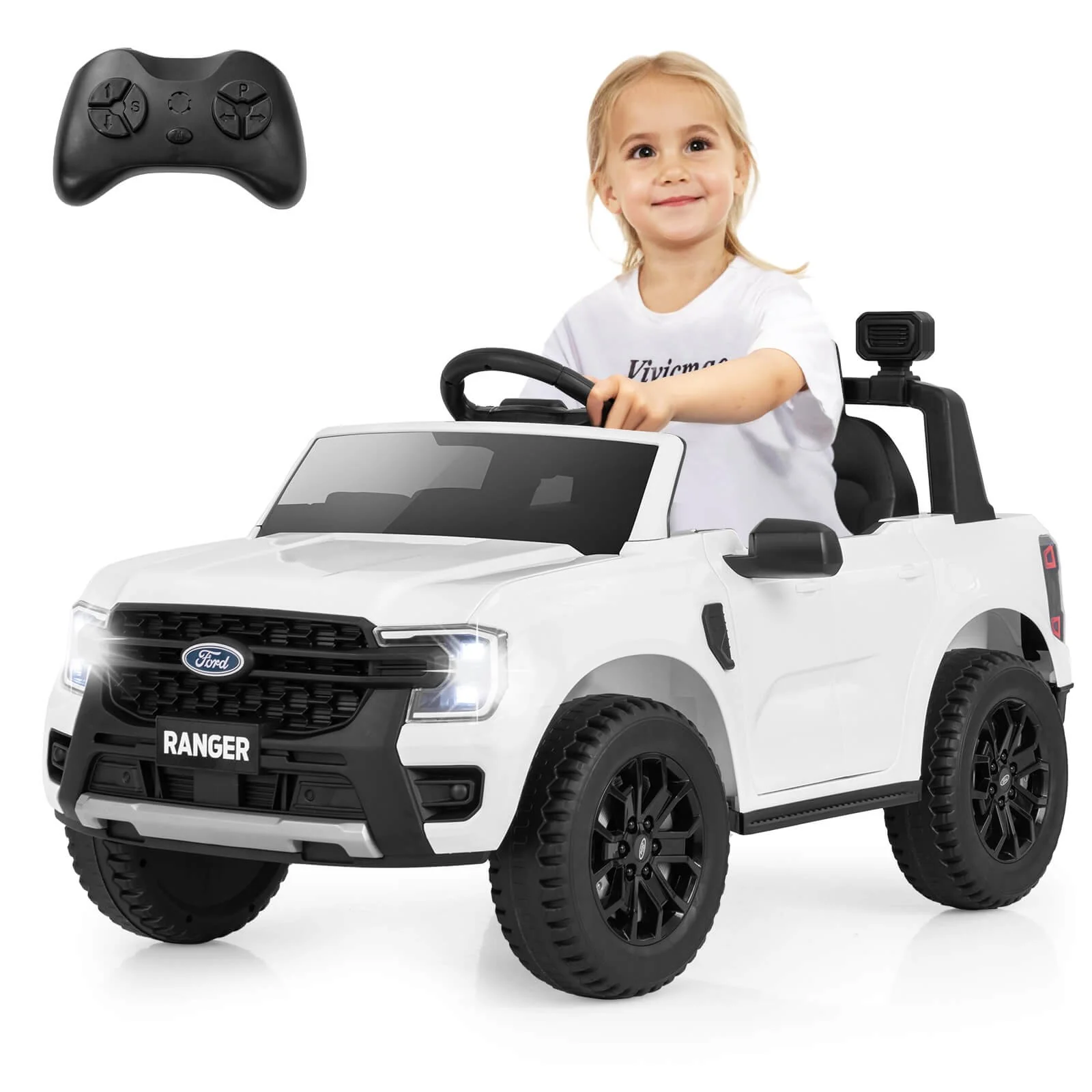 12V Licensed Ford Ranger Kids Ride-On Car with Remote Control and Storage Basket