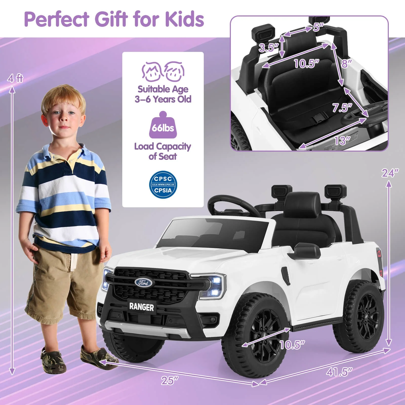 12V Licensed Ford Ranger Kids Ride-On Car with Remote Control and Storage Basket - Image 2