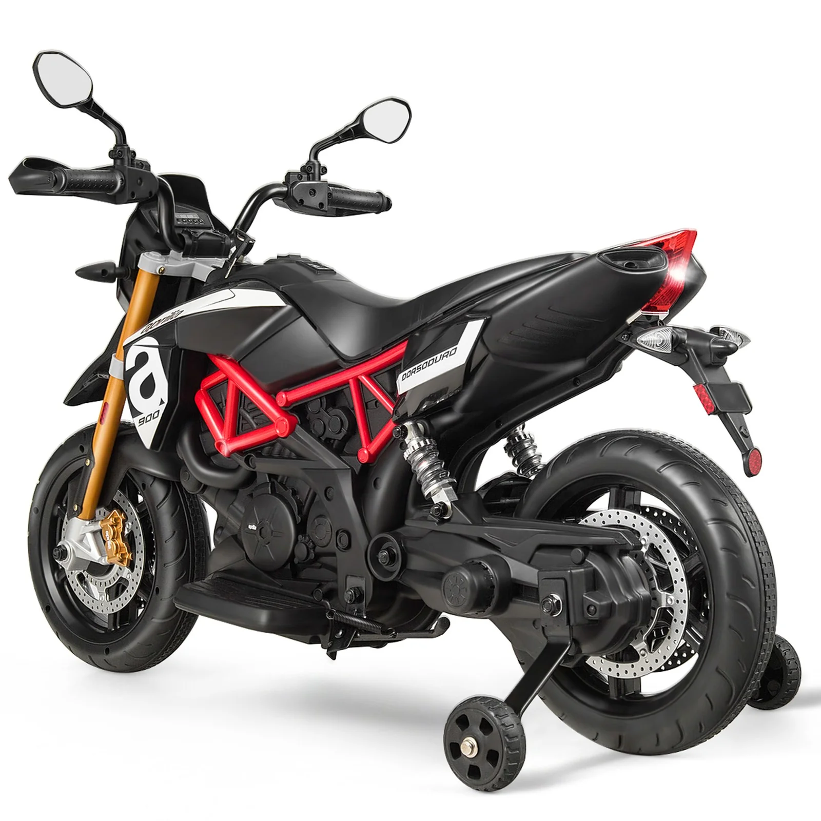 12V Licensed Kids Ride-On Motorcycle with Headlight and Training Wheels, Black - Image 6