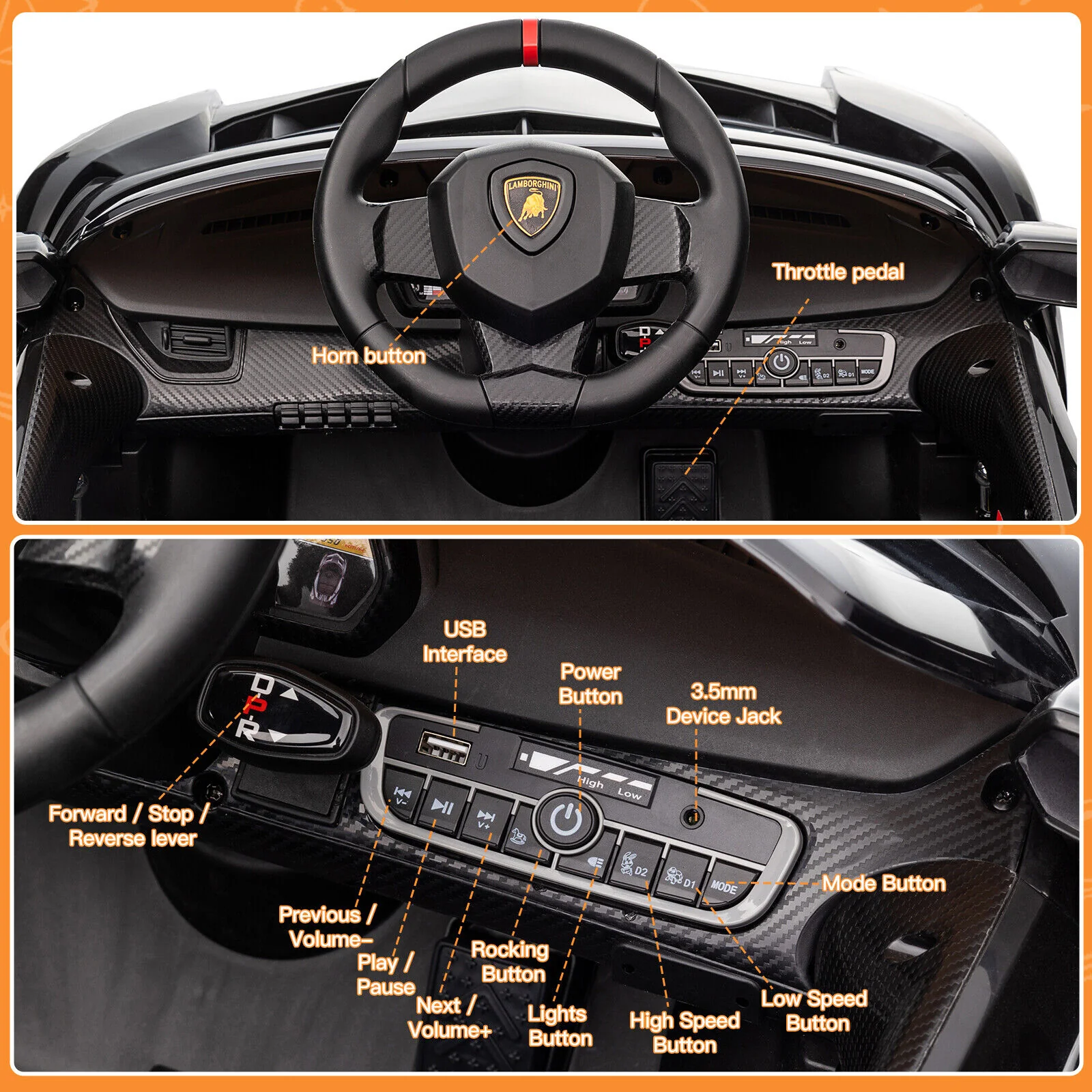12V Licensed Lamborghini 2-Seater Electric Ride On Car for Kids with Remote Control - Image 8