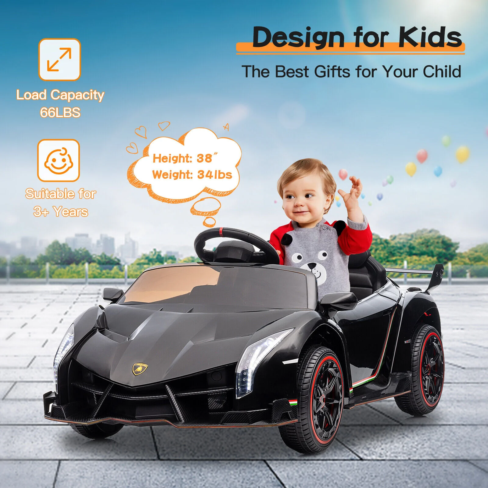 12V Licensed Lamborghini 2-Seater Electric Ride On Car for Kids with Remote Control - Image 9