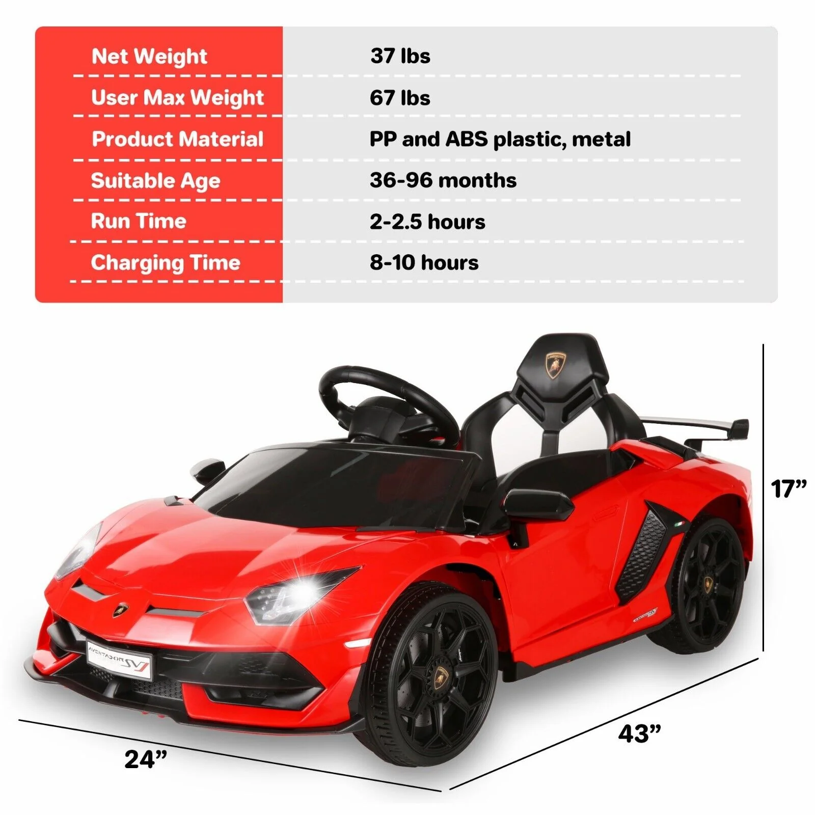12V Licensed Lamborghini Aventador Electric Ride-On Car for Kids - Battery Powered Sports Vehicle - Image 15