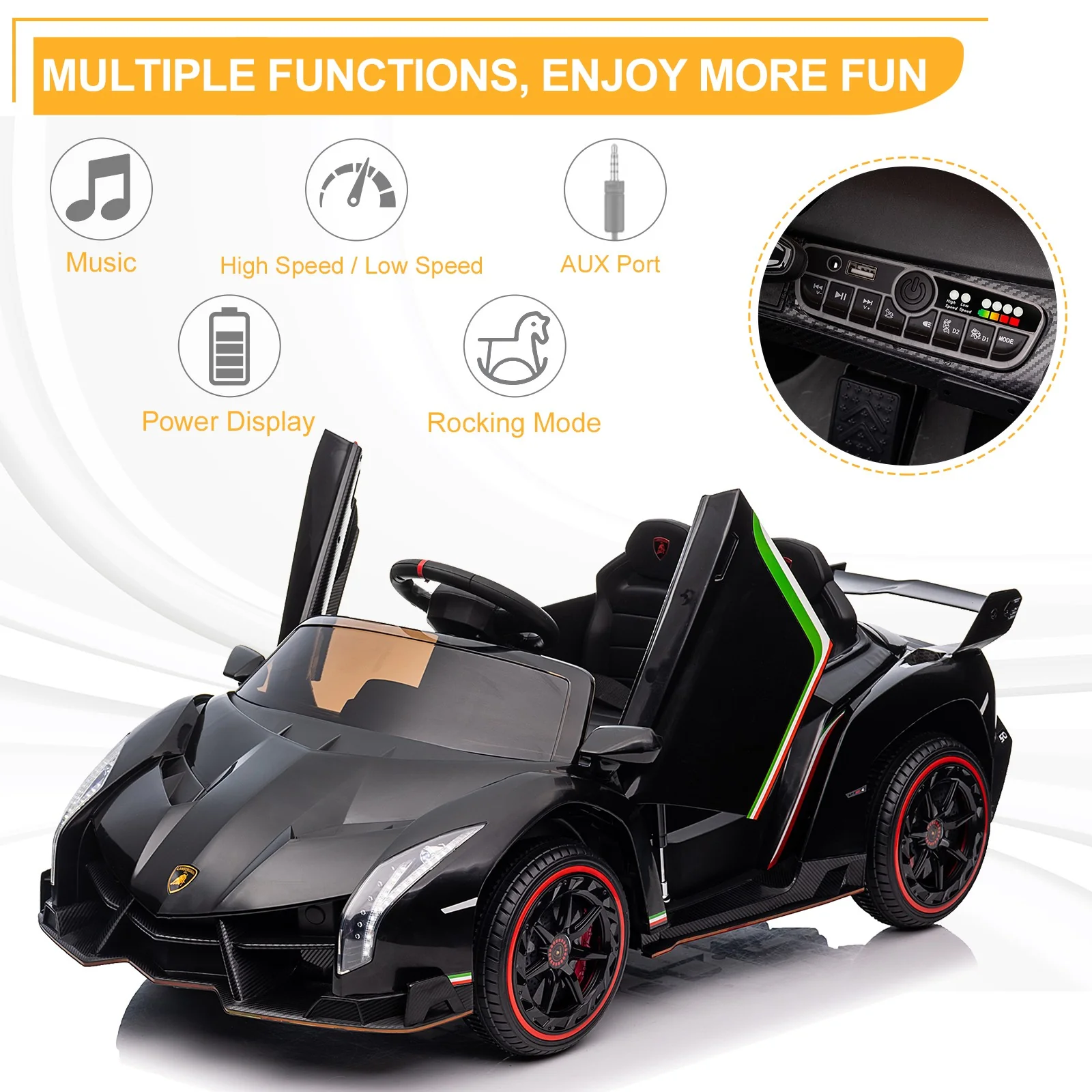 12V Lamborghini Veneno Electric Ride-On Car Toy with LED Lights for Children - Image 2