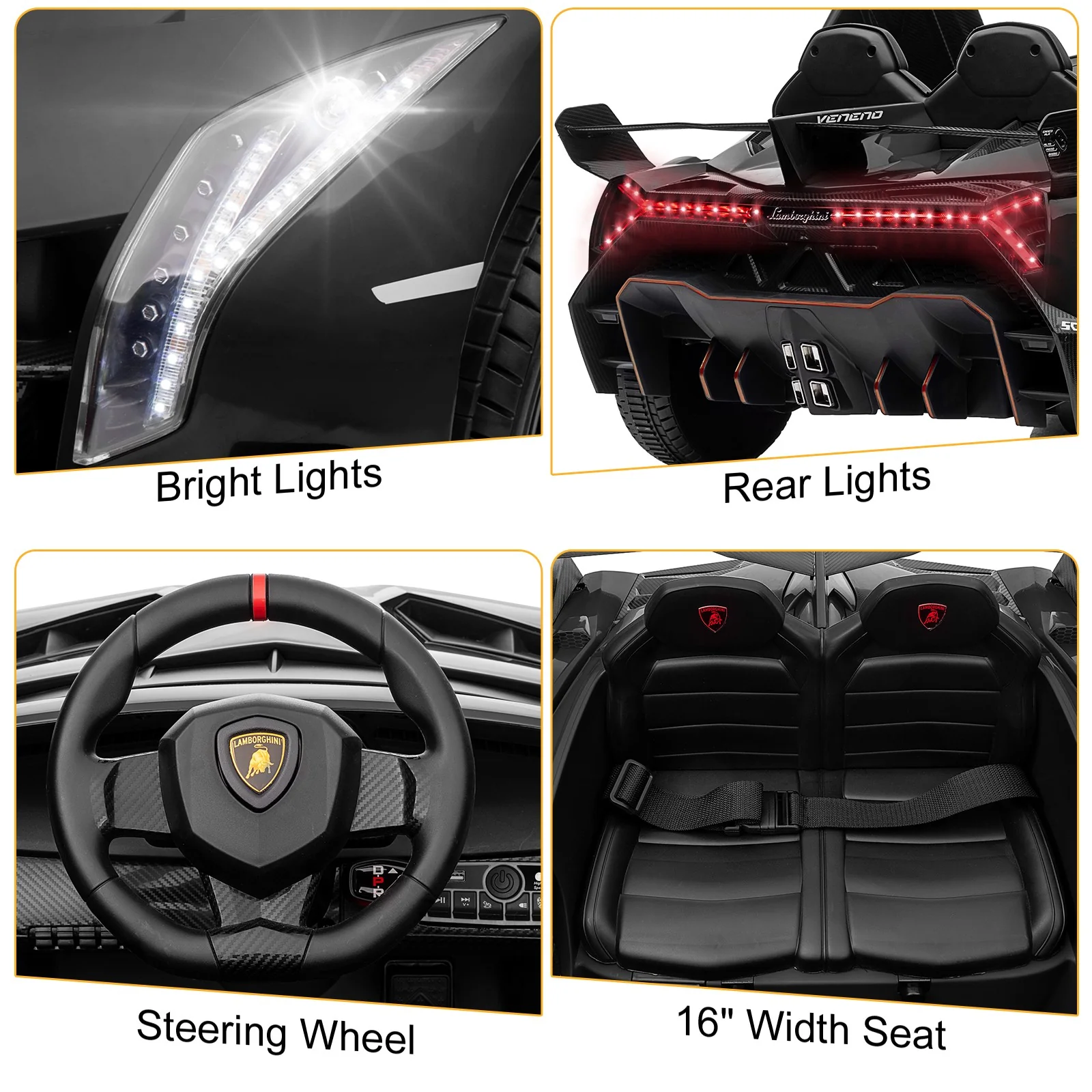 12V Lamborghini Veneno Electric Ride-On Car Toy with LED Lights for Children - Image 6