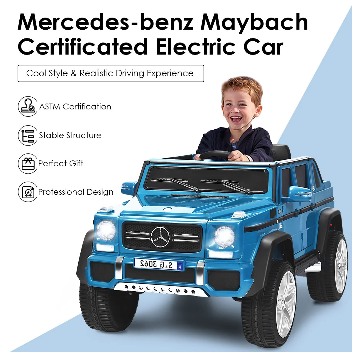 12V Licensed Mercedes-Benz Kids Ride-On RC Motorized Car with Trunk Navy - Image 8