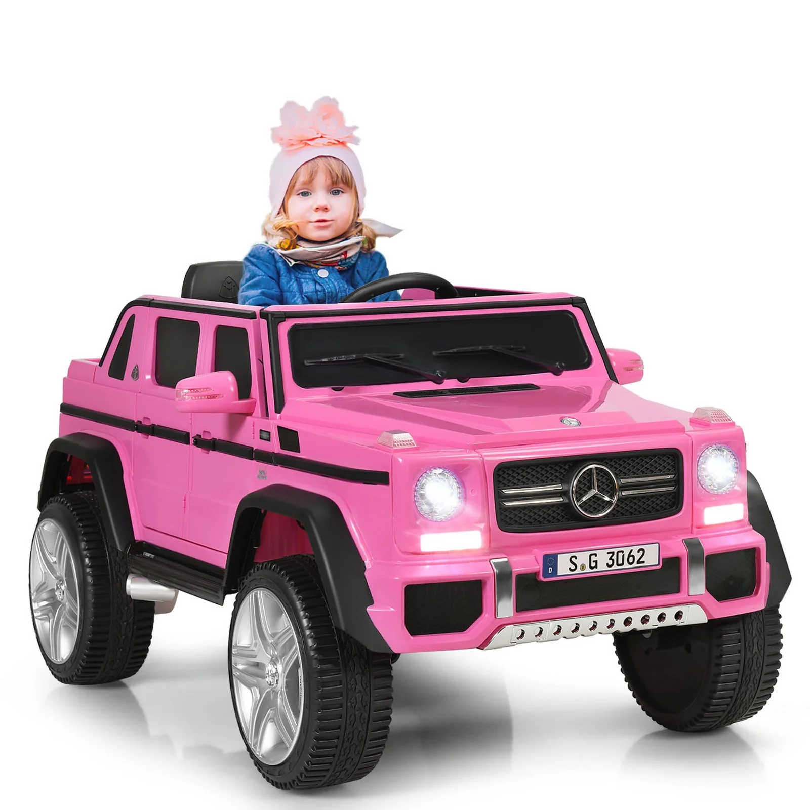 12V Licensed Mercedes-Benz Kids Ride-On RC Motorized Car with Trunk Pink