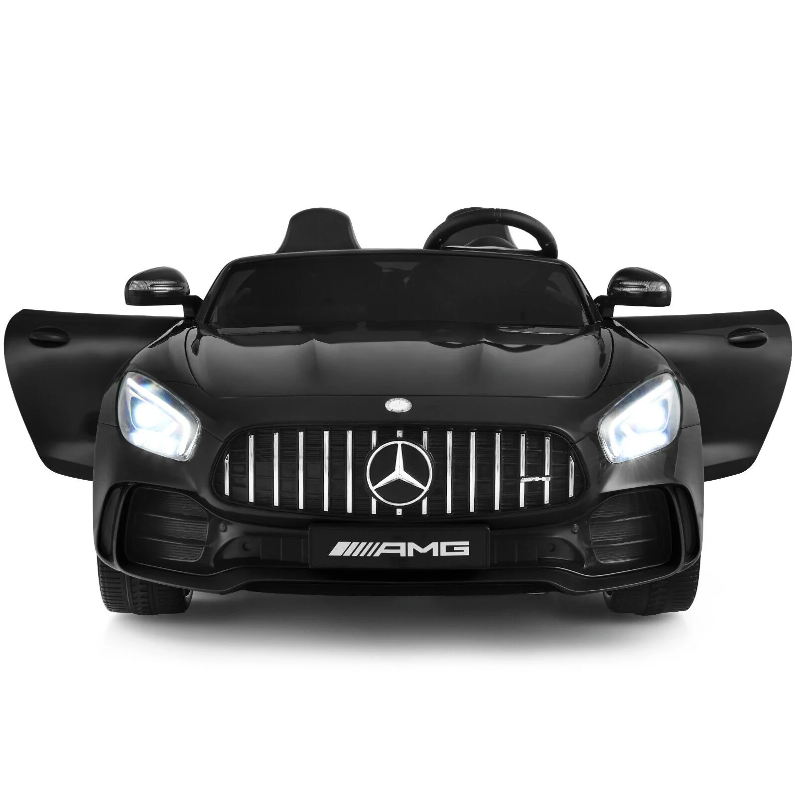 12V Mercedes Benz AMG GTR Kids Ride On Car with Remote Control and LED Lights in Black - Image 11