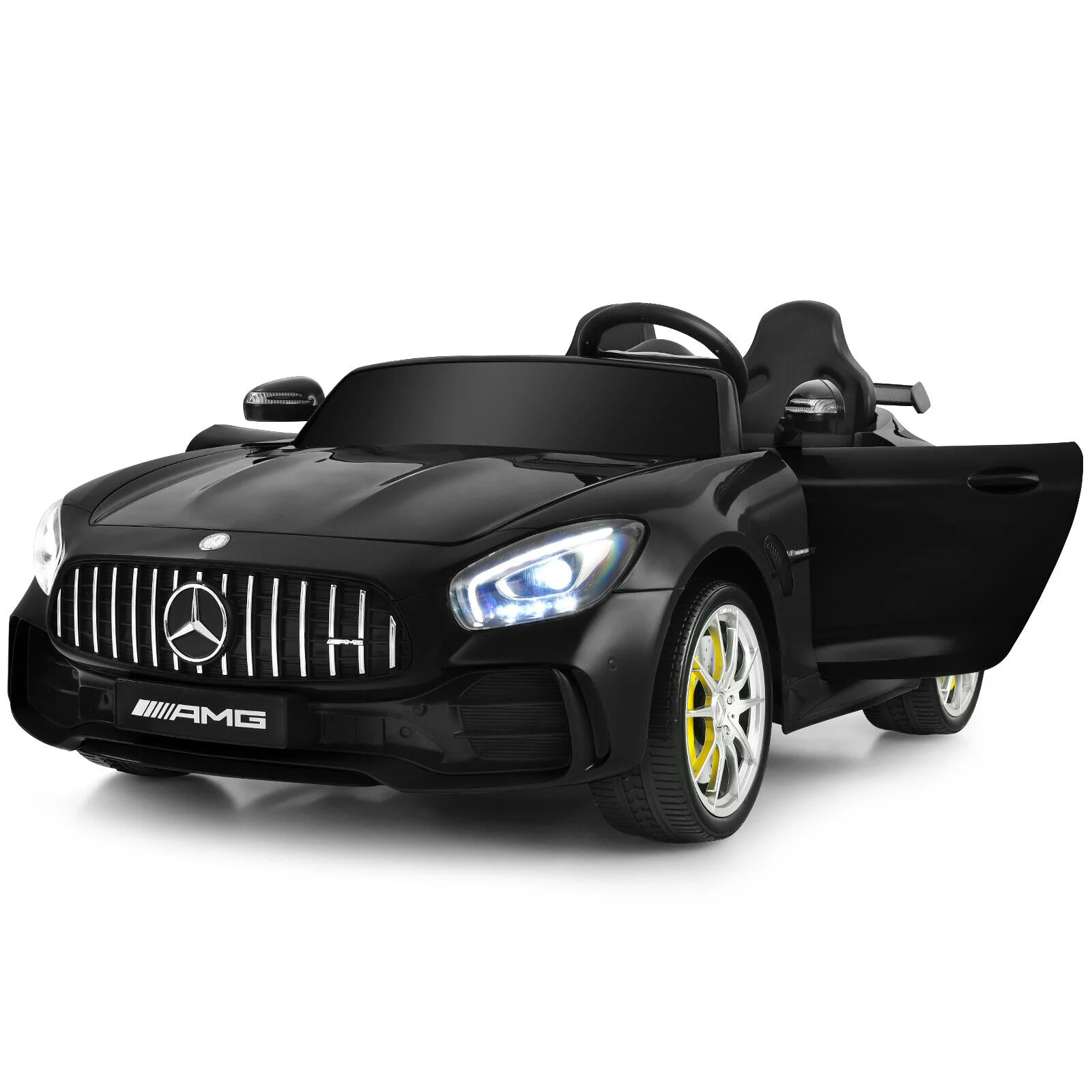 12V Mercedes Benz AMG GTR Kids Ride On Car with Remote Control and LED Lights in Black - Image 12