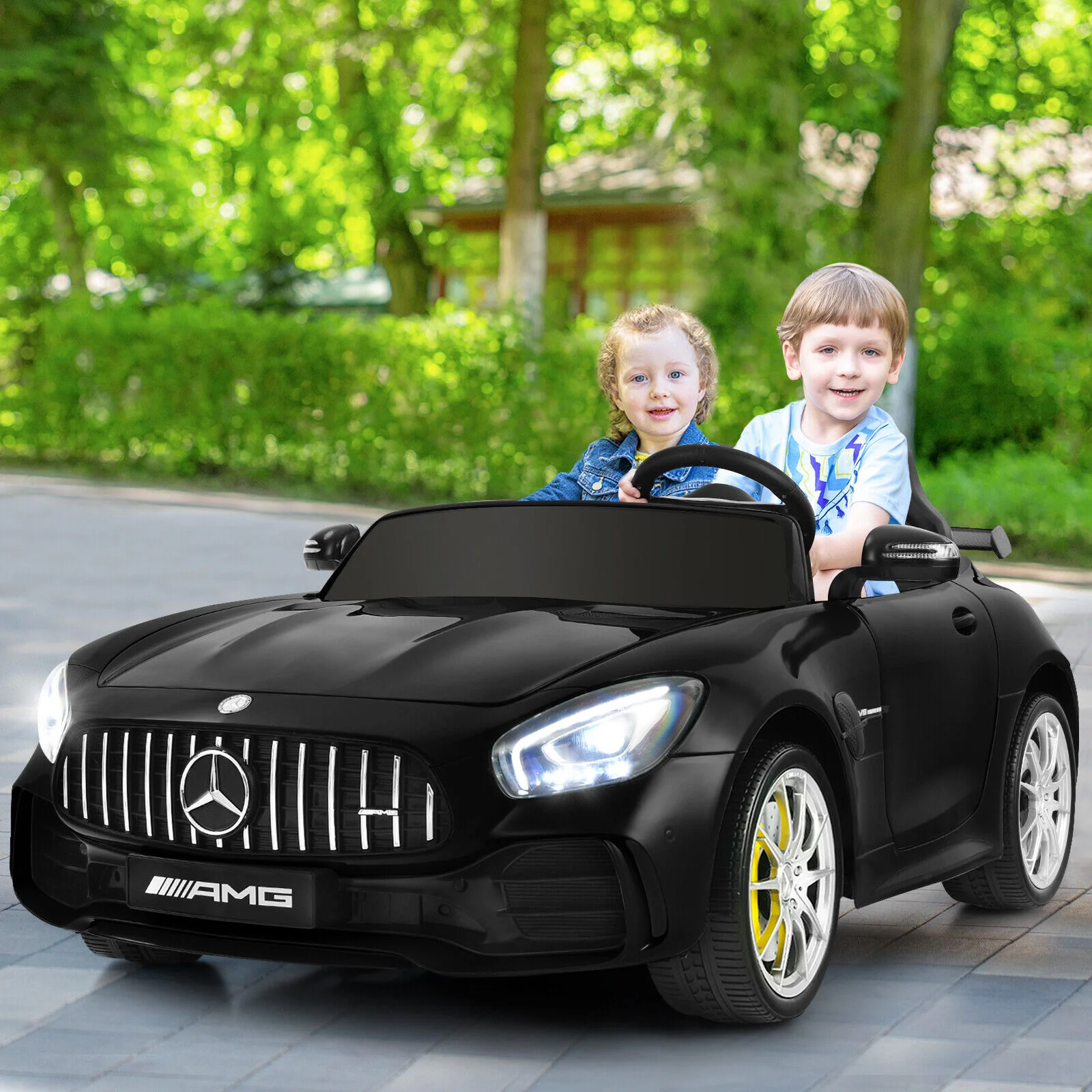 12V Mercedes Benz AMG GTR Kids Ride On Car with Remote Control and LED Lights in Black - Image 4