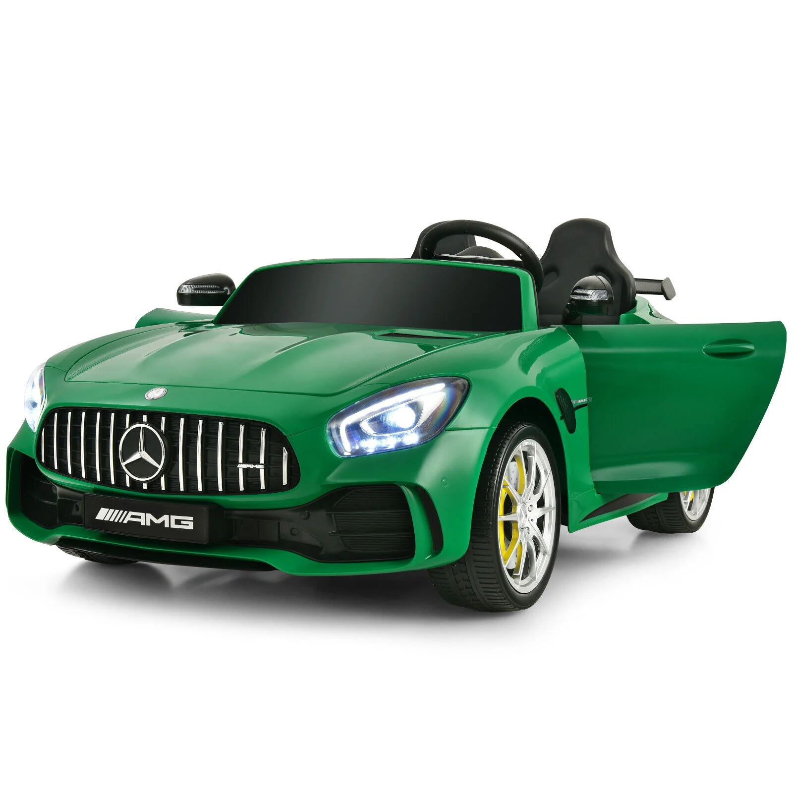 12V Mercedes Benz AMG GTR Kids Ride On Car with Remote Control and LED Lights in Green - Image 12