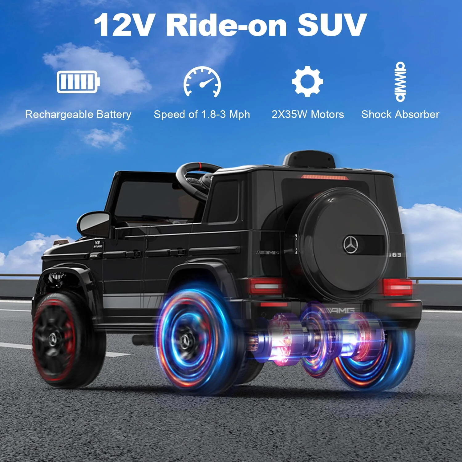 12V G63 Ride-On Wagon Toy with Remote Control, LED Lights, and Music - Image 3