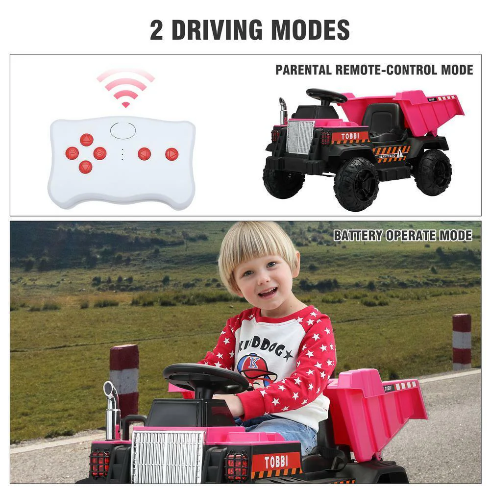 12V Pink Battery-Powered Ride-On Dump Truck Toy for Kids - Image 2