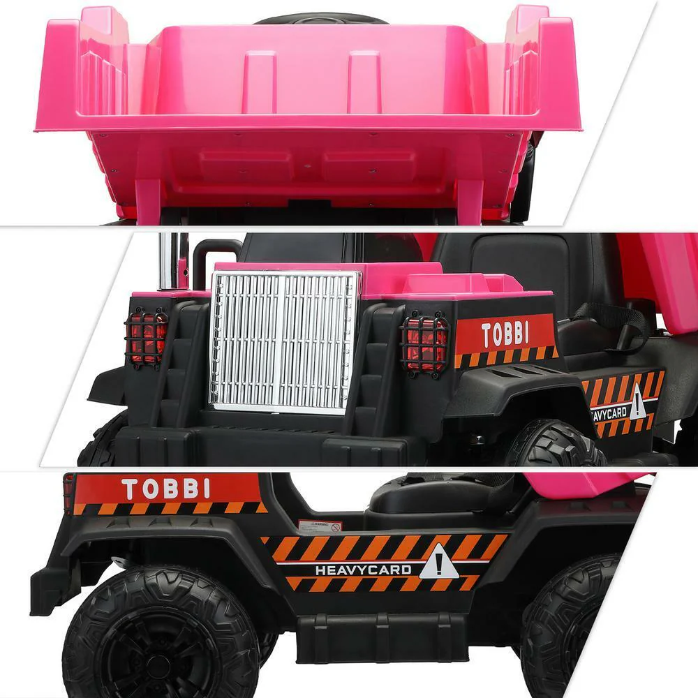 12V Pink Battery-Powered Ride-On Dump Truck Toy for Kids - Image 5