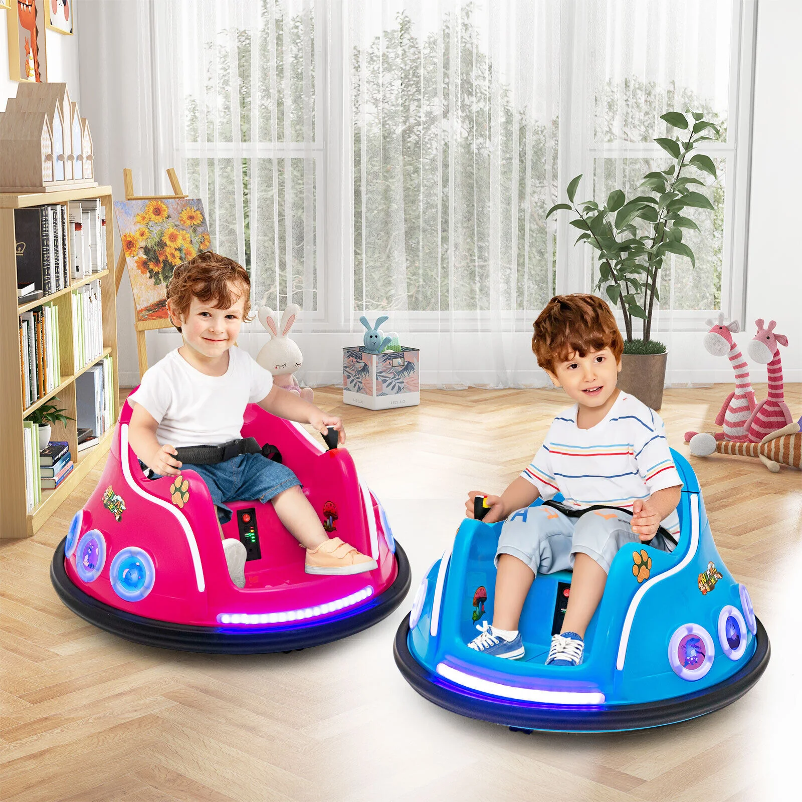 12V Pink Bumper Car with Remote Control, LED Lights, and Music for Kids - Image 3