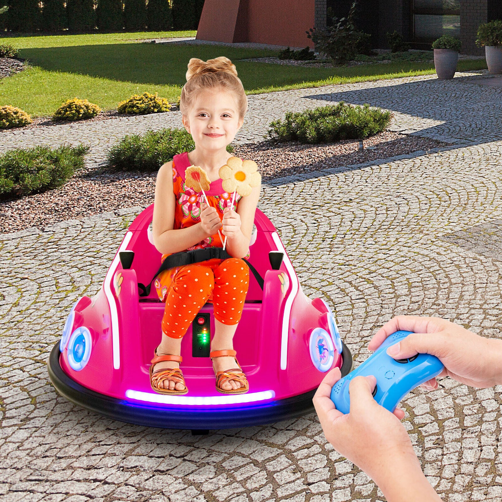 12V Pink Bumper Car with Remote Control, LED Lights, and Music for Kids - Image 4