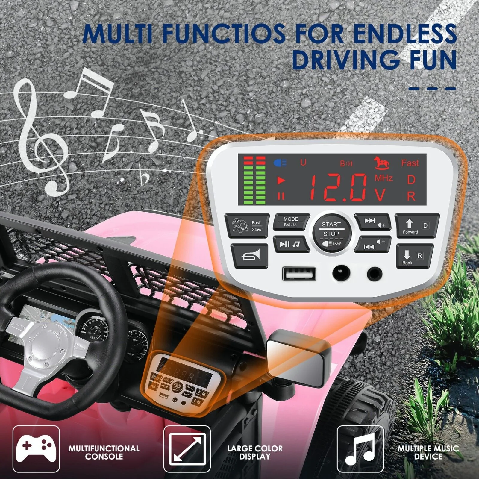 12V Pink Electric Ride-On Car for Kids with Remote Control - Image 7