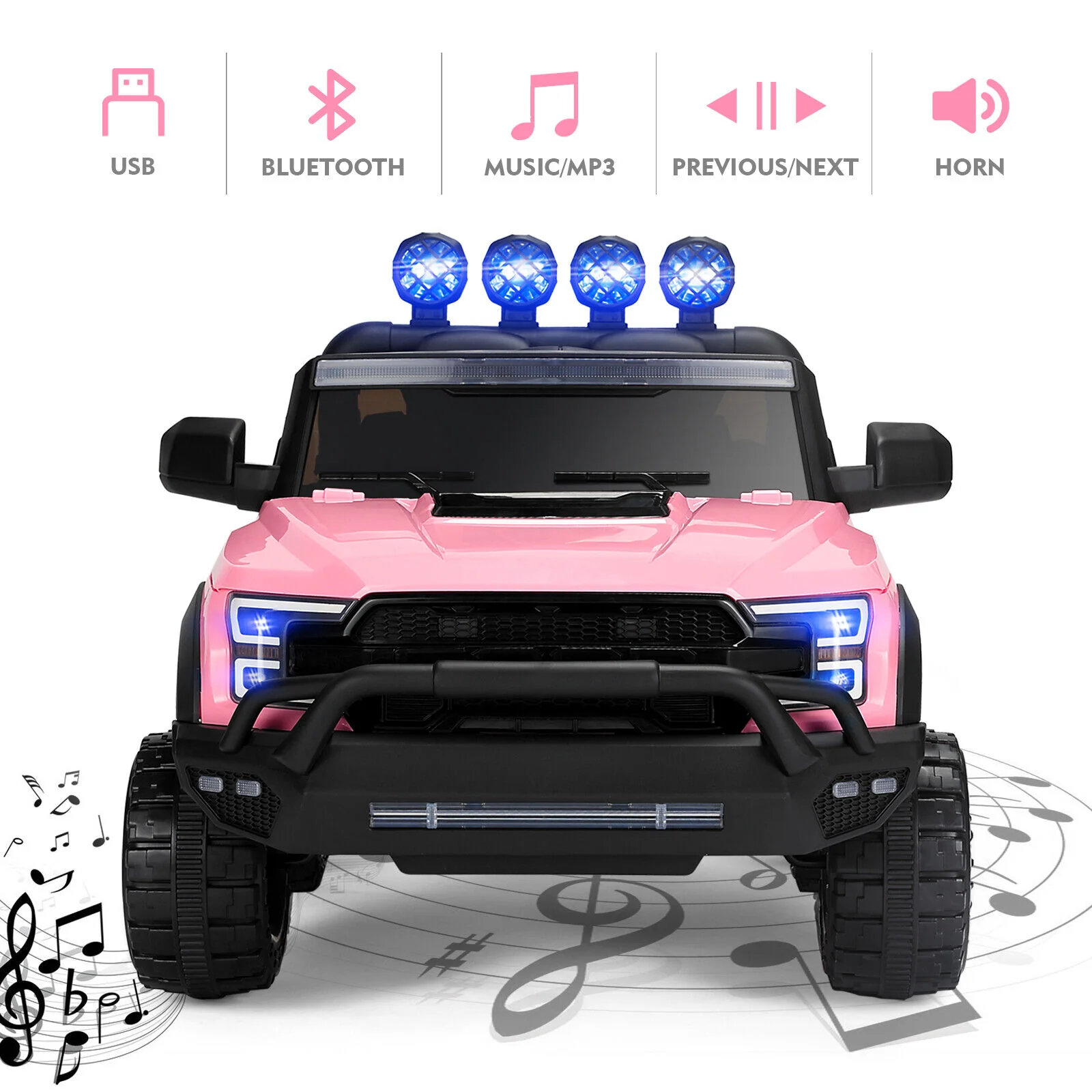 12V Pink Kids Ride On Truck with RC, LED, MP3, and 6 Wheels - Image 3