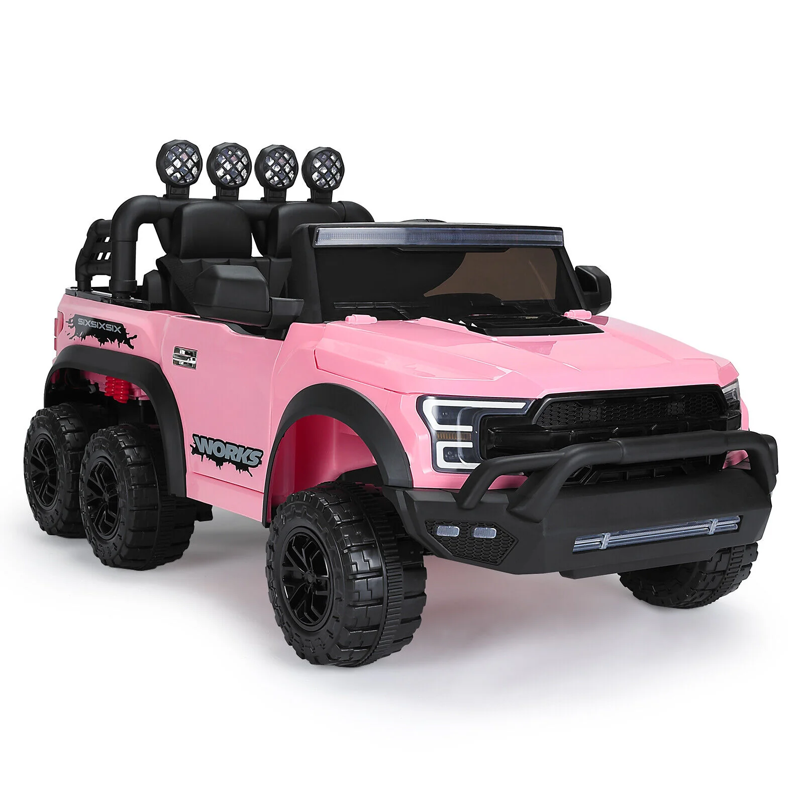 12V Pink Kids Ride On Truck with RC, LED, MP3, and 6 Wheels - Image 8