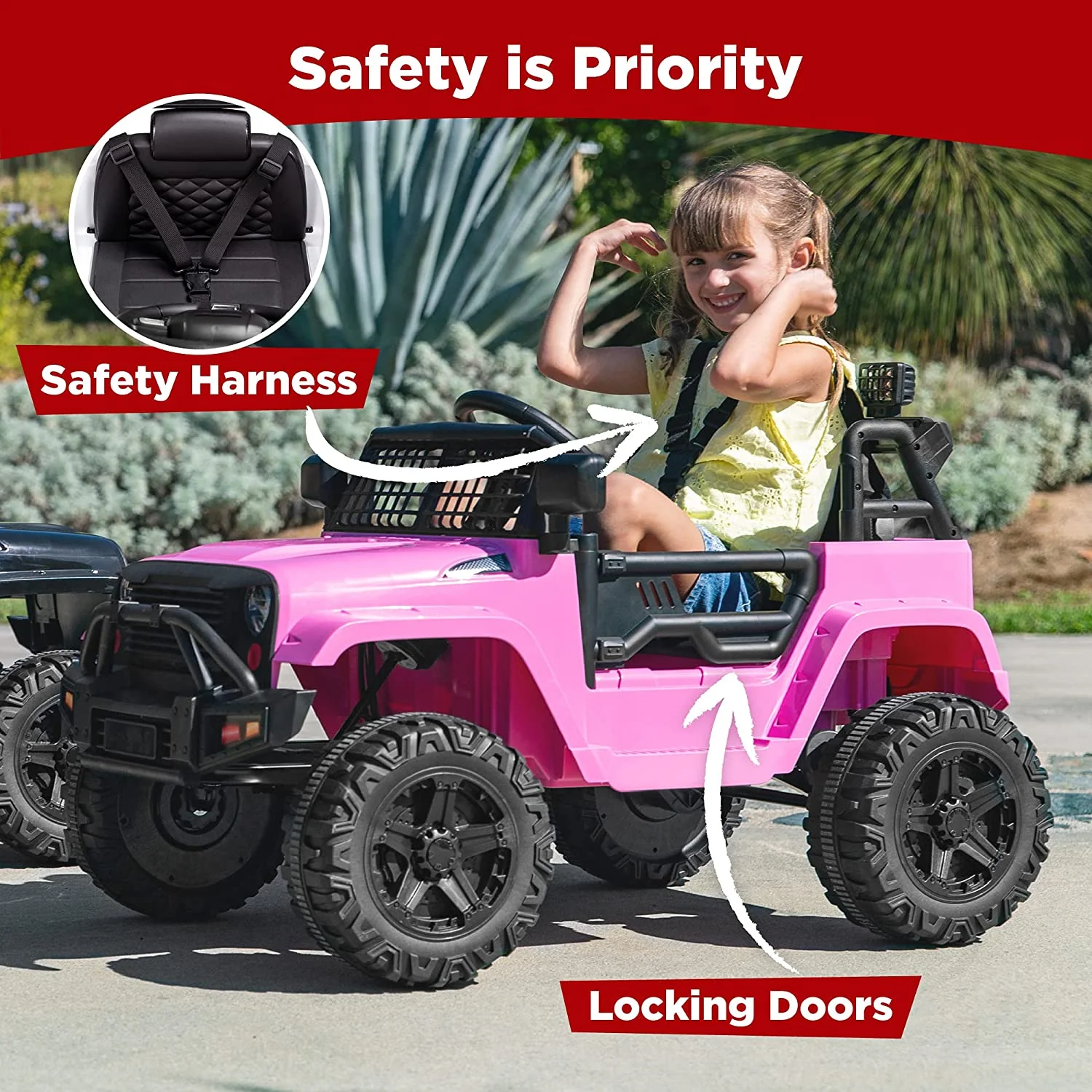 12V Pink Ride-On Truck Toy Car with 3 Speeds and LED Lights for Kids - Image 5
