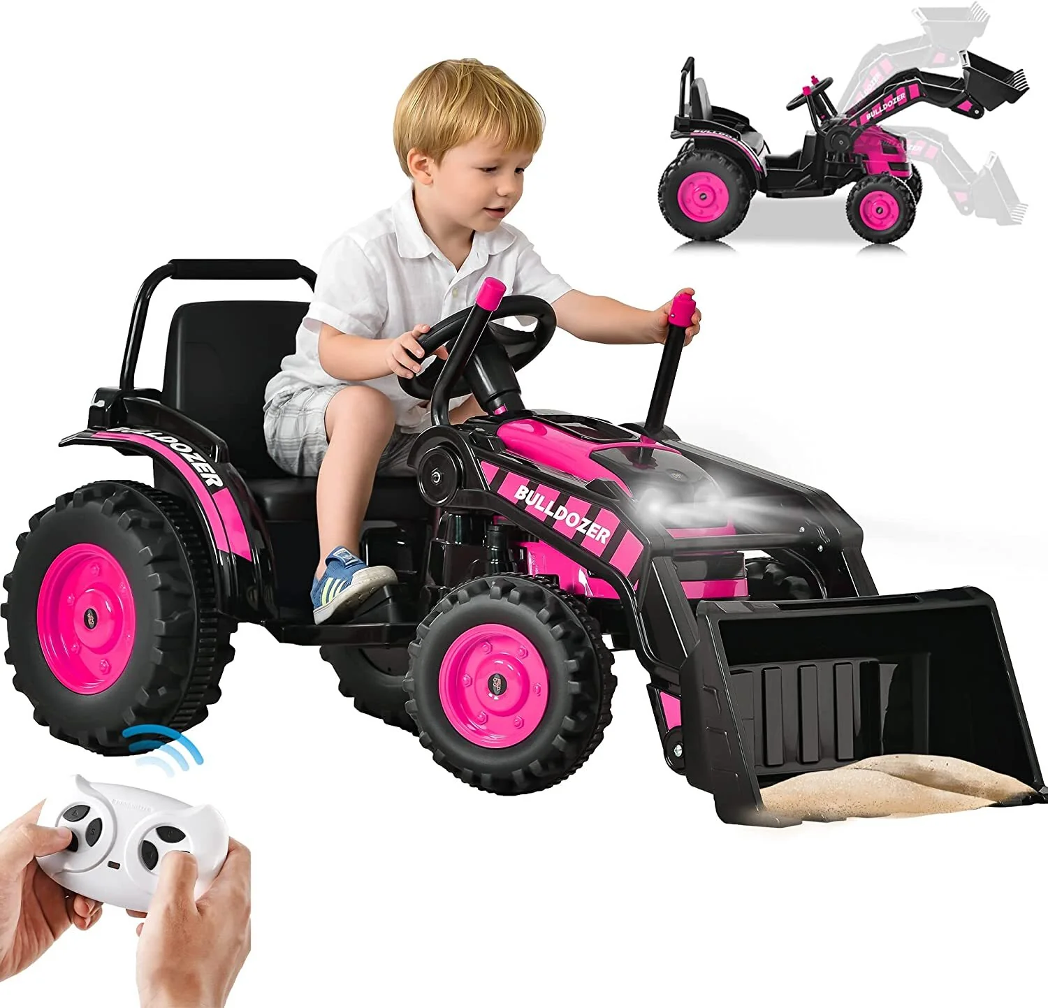 12V Powered Ride-On Bulldozer Toy Construction Vehicle with Remote Control for Kids - Image 10