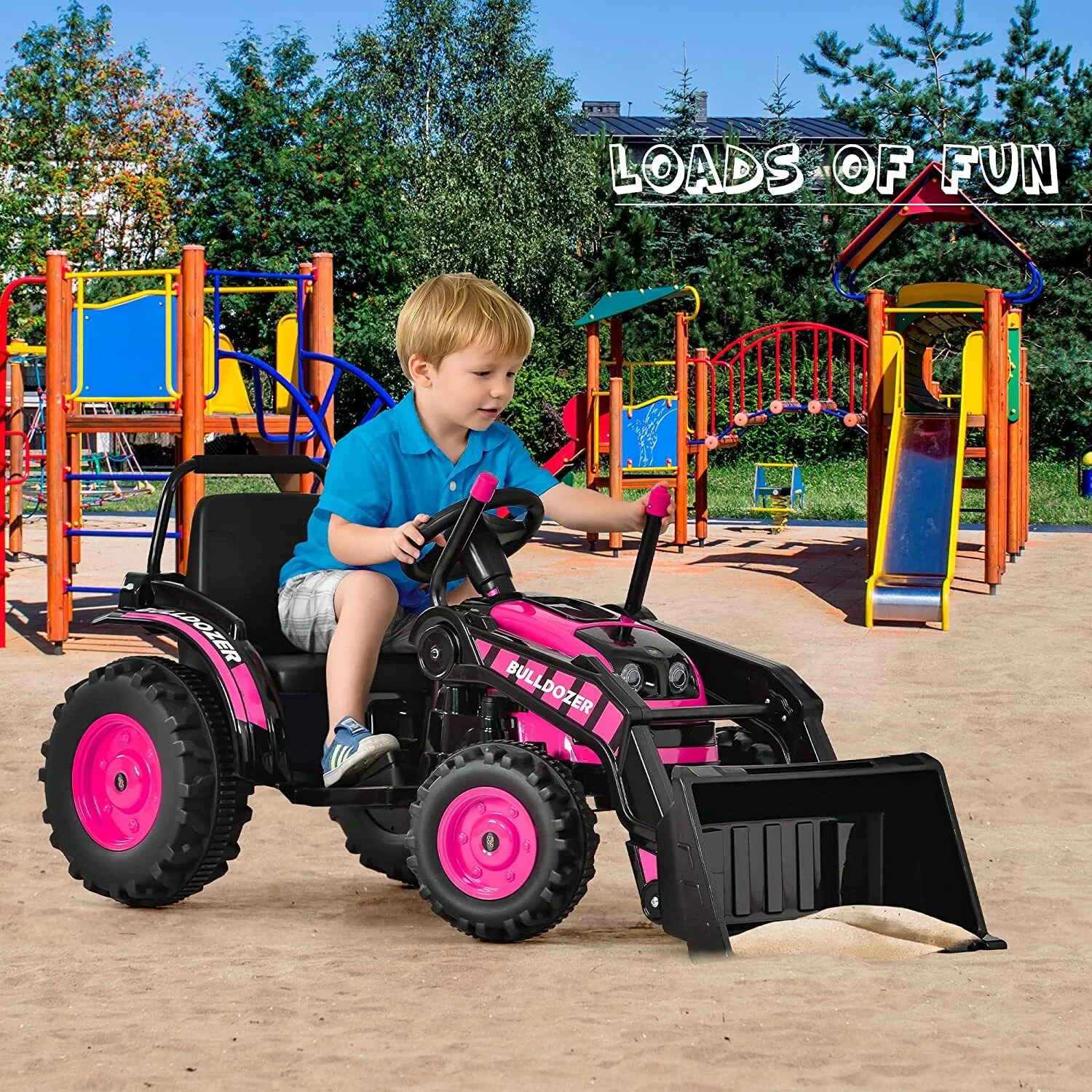 12V Powered Ride-On Bulldozer Toy Construction Vehicle with Remote Control for Kids - Image 2