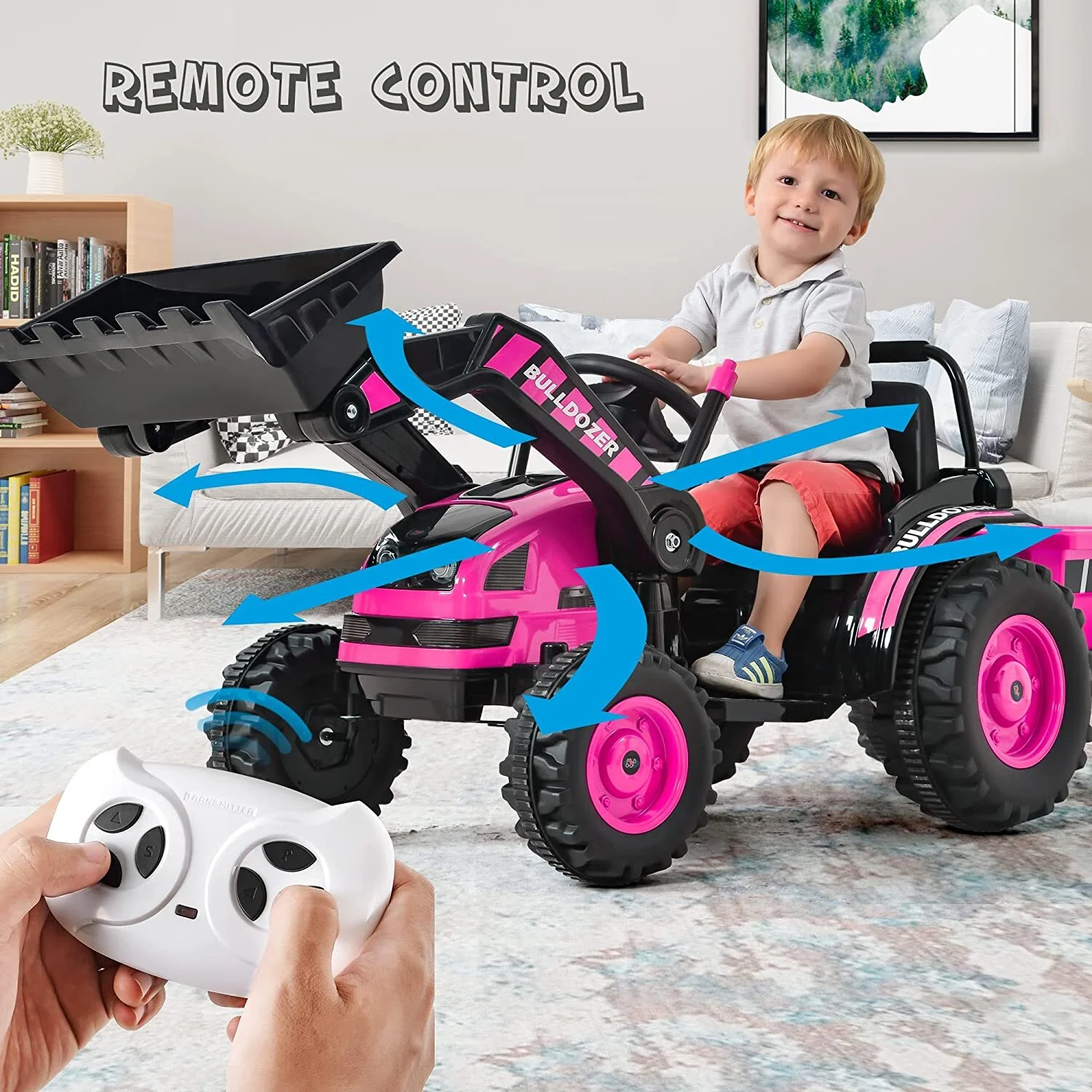 12V Powered Ride-On Bulldozer Toy Construction Vehicle with Remote Control for Kids - Image 5
