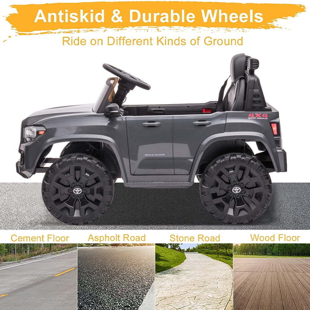 12V Powered Toyota Tacoma Ride on Car for Boys - Gray - Image 5